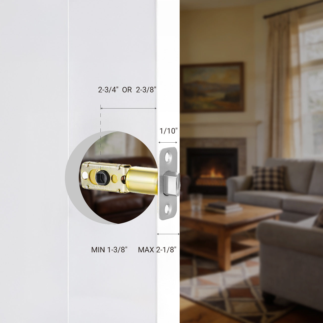 SENY Adjustable Door Latch 60–70mm with 45° Turning Angle – Replacement Deadlatch for Interior & Entry Doors