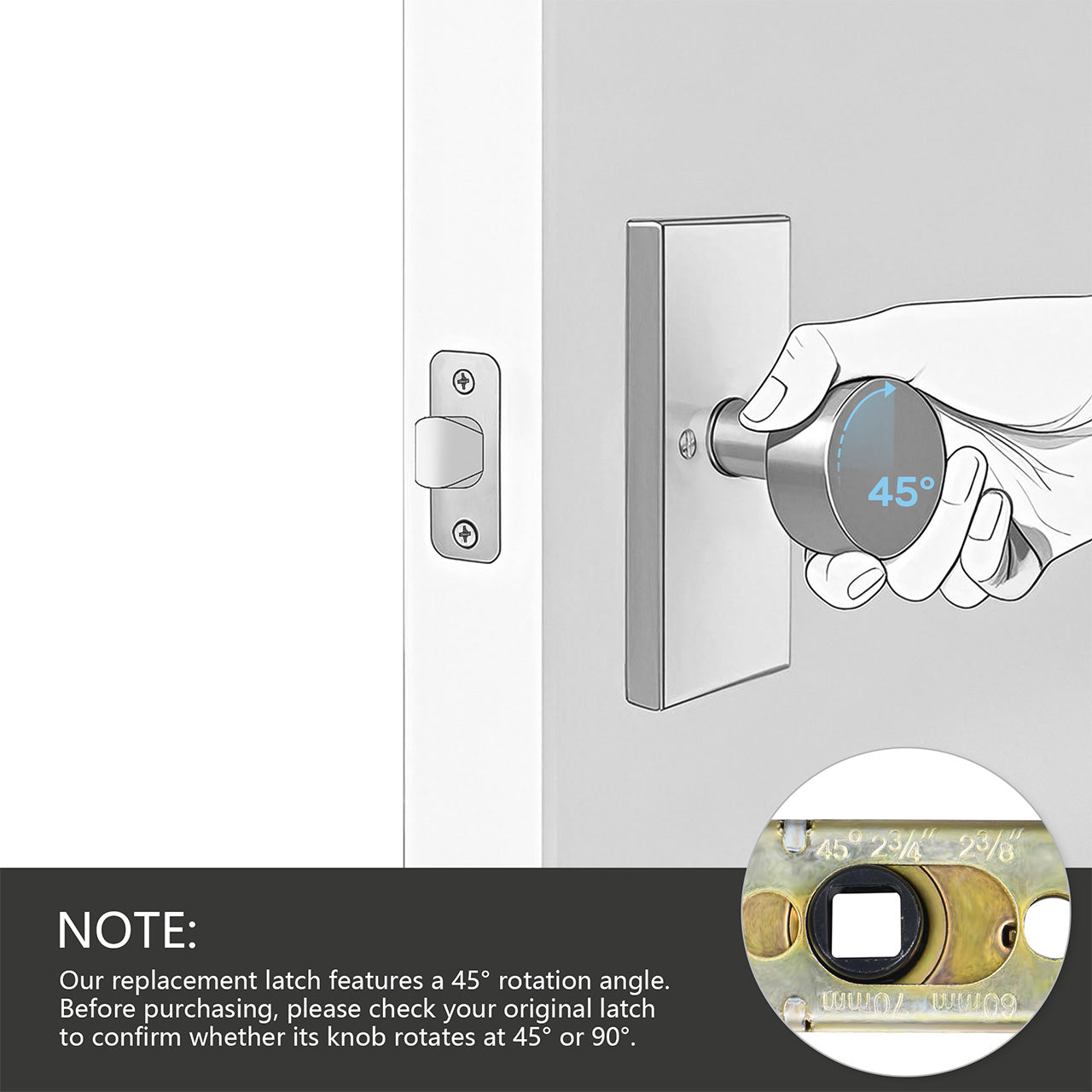 SENY Adjustable Door Latch 60–70mm with 45° Turning Angle – Replacement Deadlatch for Interior & Entry Doors - Seny Hardware