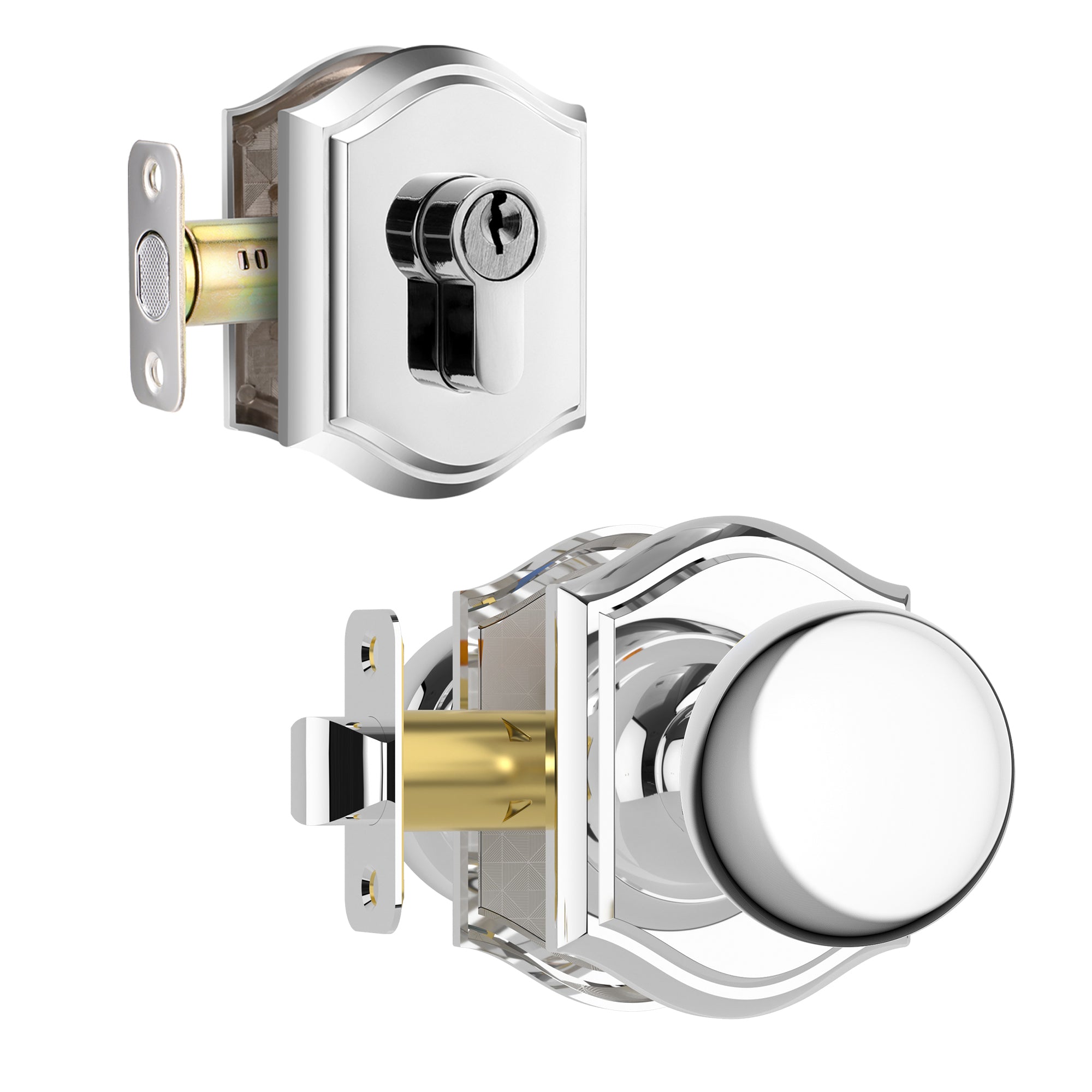 SENY Mushroom Door Knob with Arched Rosette, 3 Functions, 5 Finishes