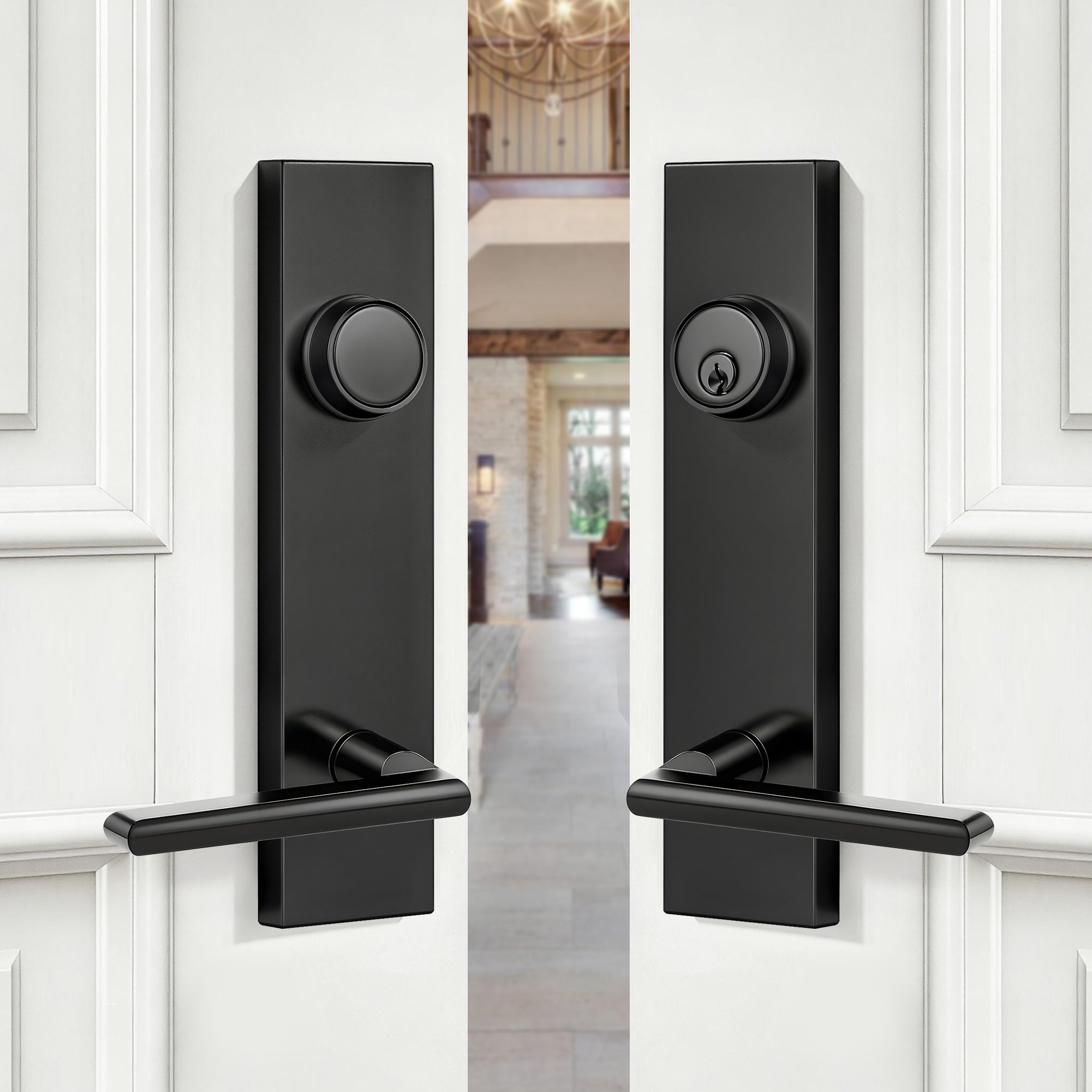 SENY Modern Front Door Handle Set with Deadbolt, Single & Double Entry Door Handleset for Exterior Front Doors