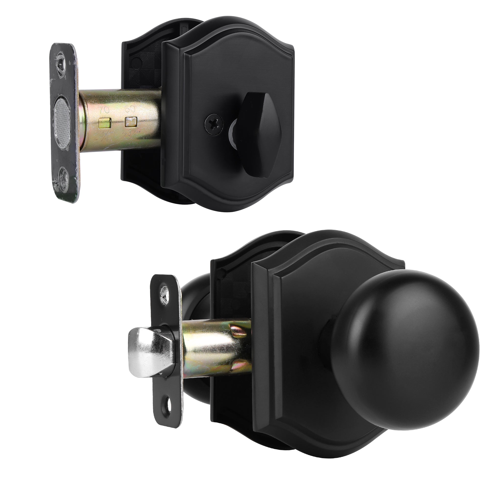 SENY Mushroom Door Knob with Arched Rosette, 3 Functions, 5 Finishes