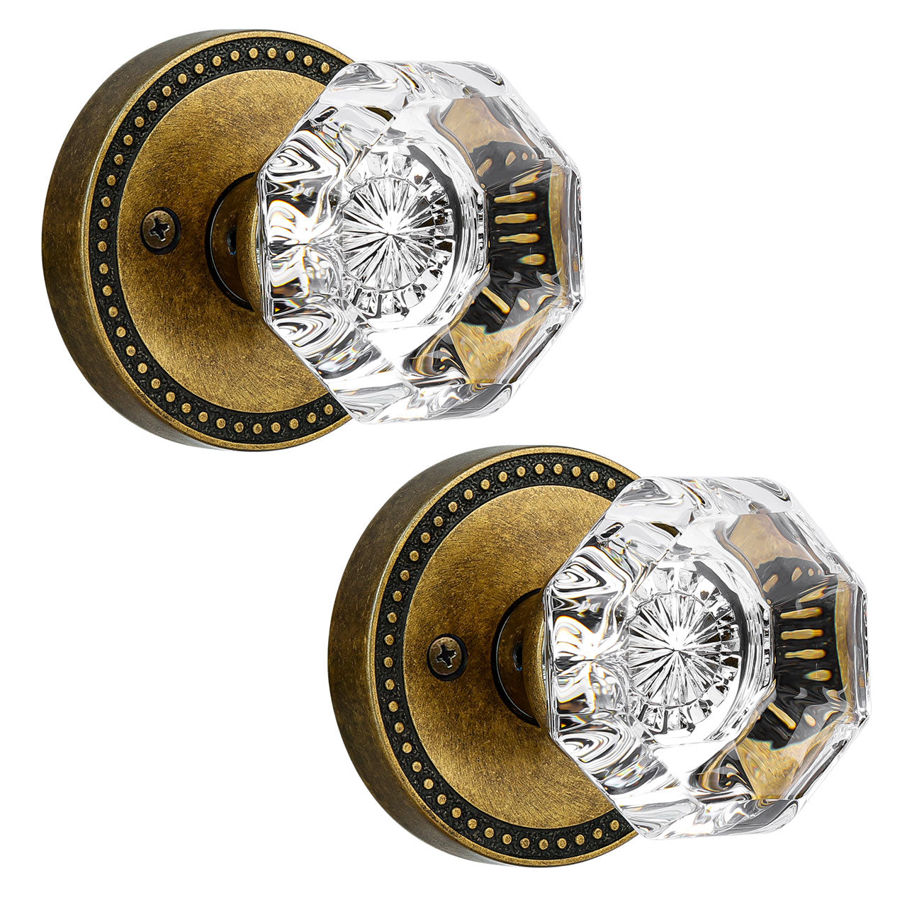 SENY Octagonal Crystal Door Knob, Round Rosette, 3 Finishes, 3 Functions