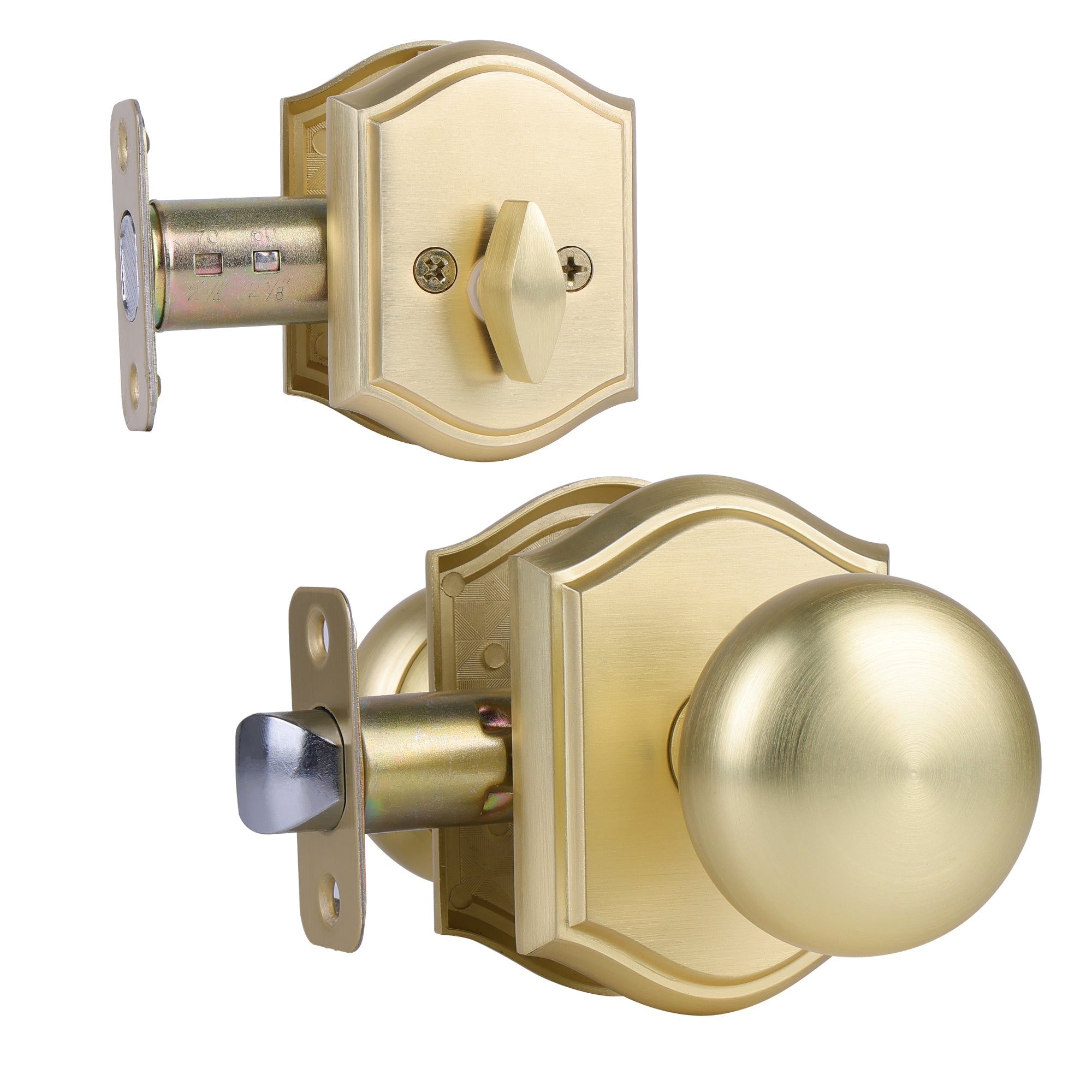 SENY Mushroom Door Knob with Arched Rosette, 3 Functions, 5 Finishes