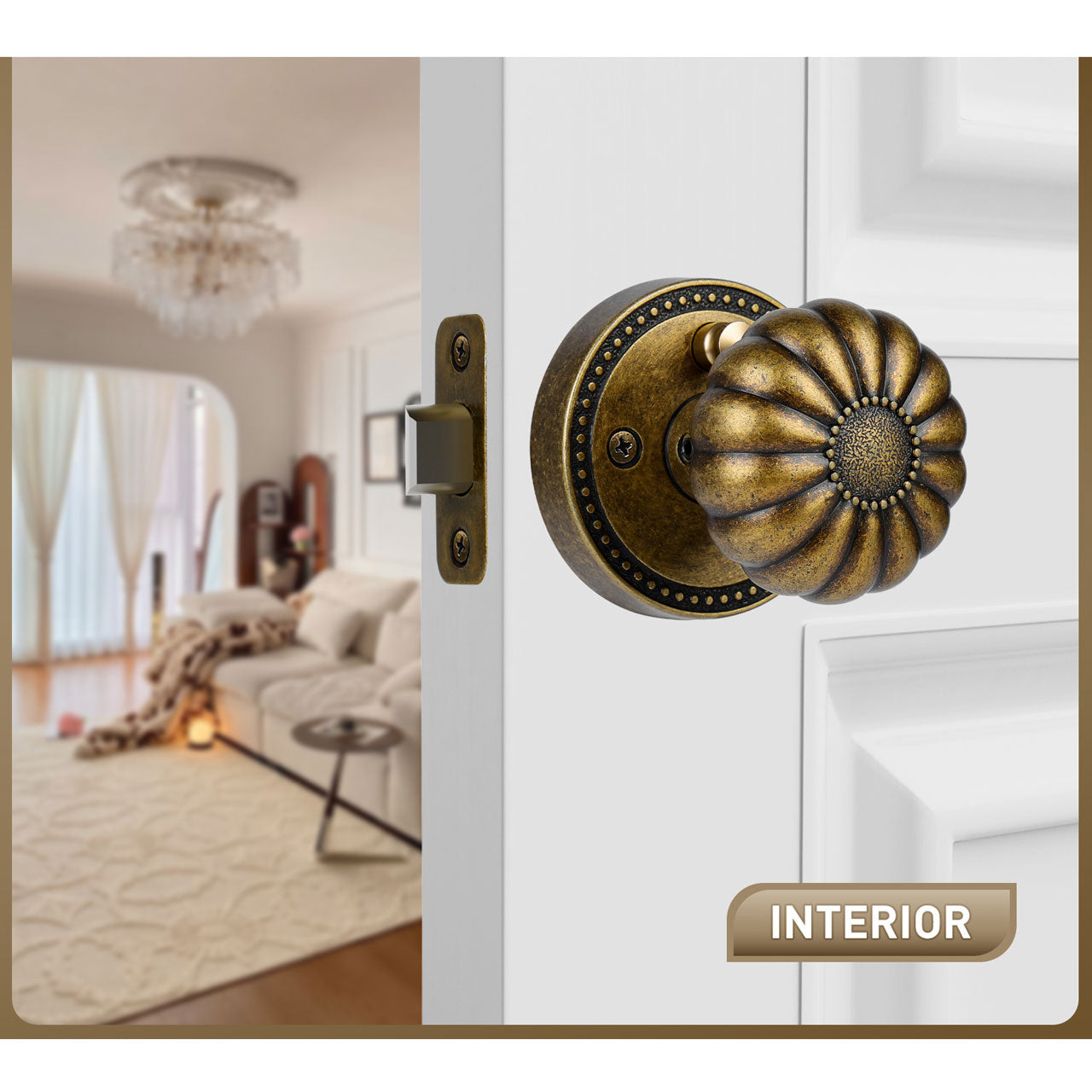 SENY Privacy Door Knob for Bedroom & Bathroom, Vintage Pumpkin Style