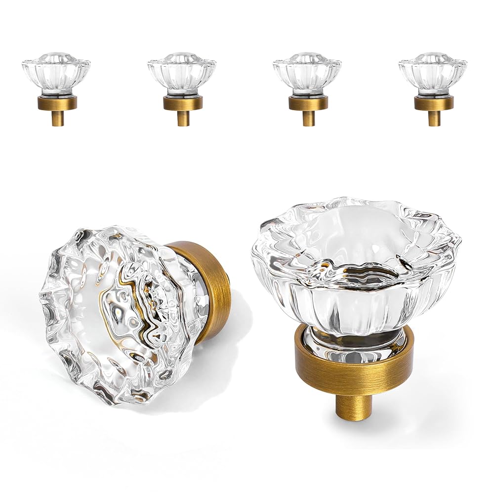 Floral Crystal Cabinet Knobs – Vintage Glass Drawer Knobs for Kitchen, Dresser & Furniture
