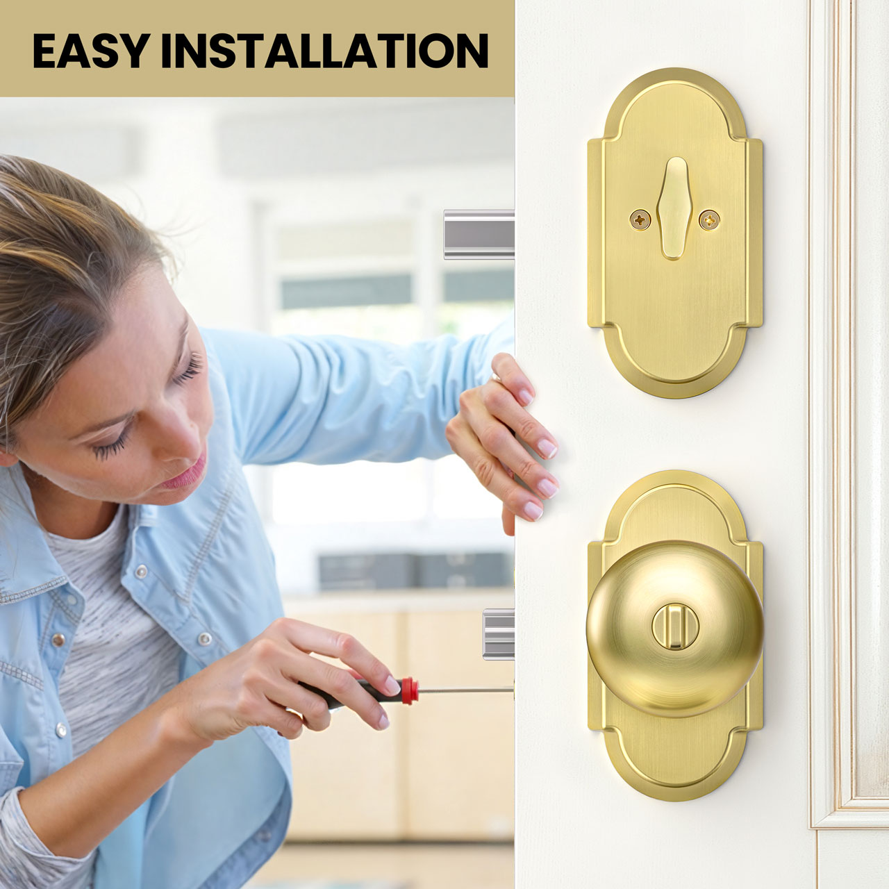 SENY Keyed Entry Door Knob Set, Mushroom Knob, Modern Arch Rosette