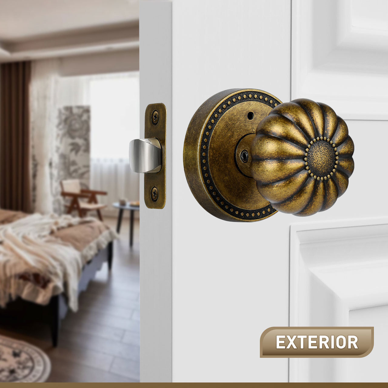 SENY Privacy Door Knob for Bedroom & Bathroom, Vintage Pumpkin Style