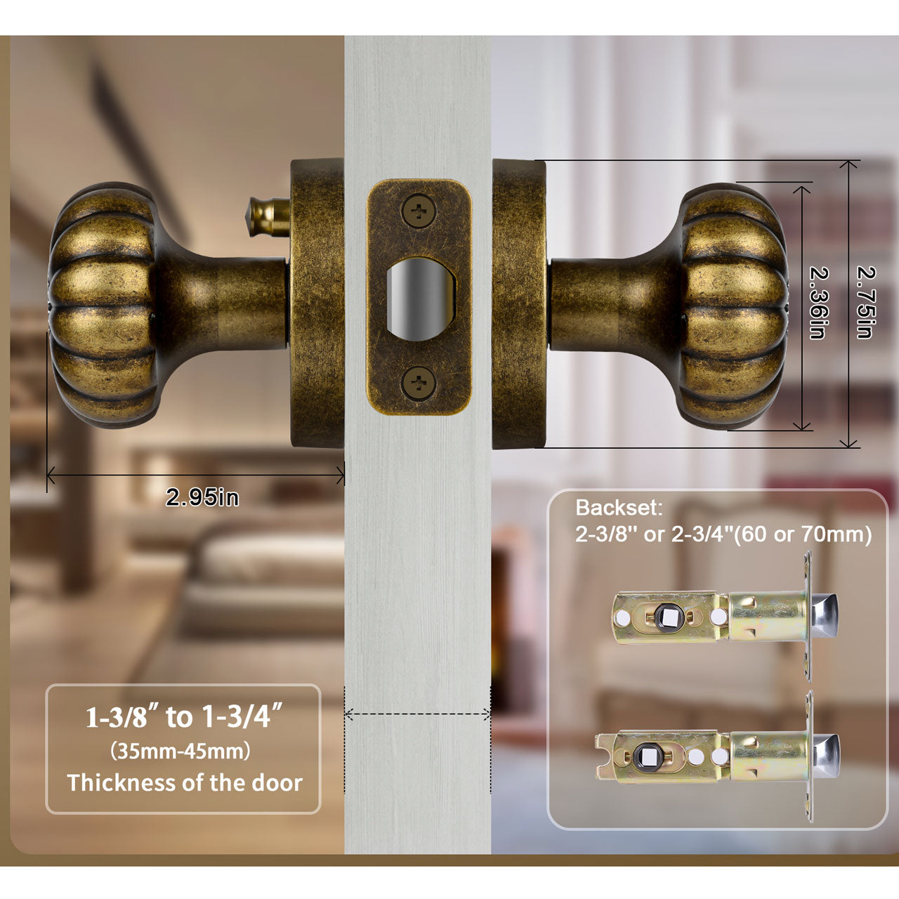 SENY Privacy Door Knob for Bedroom & Bathroom, Vintage Pumpkin Style