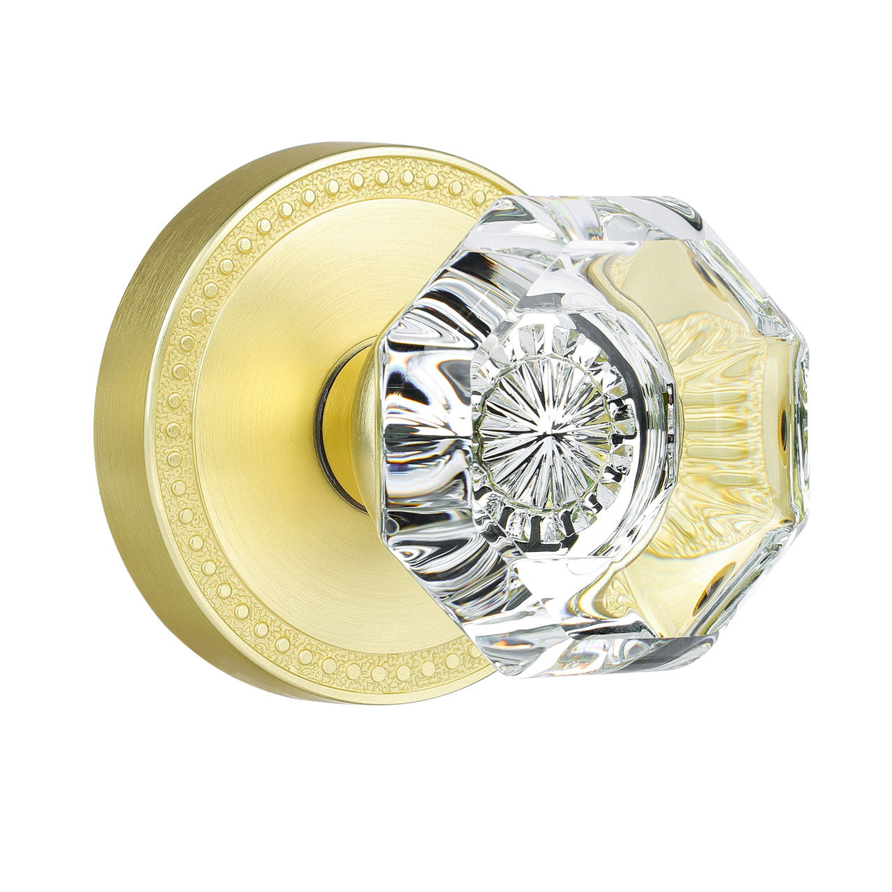 SENY Octagonal Crystal Door Knob, Round Rosette, 3 Finishes, 3 Functions