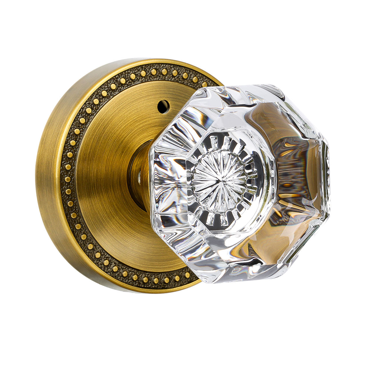 SENY Octagonal Crystal Door Knob, Round Rosette, 3 Finishes, 3 Functions