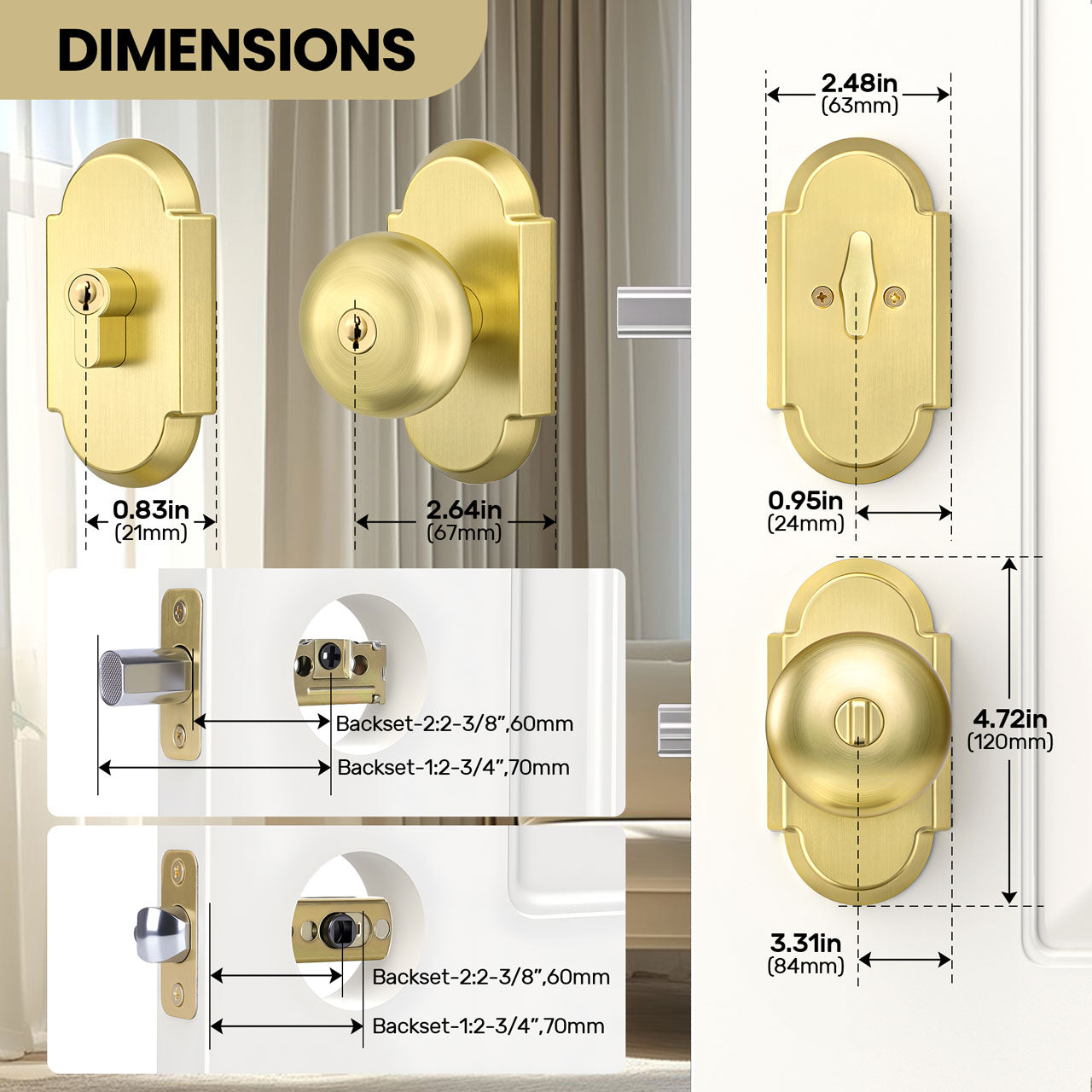 SENY Keyed Entry Door Knob Set, Mushroom Knob, Modern Arch Rosette