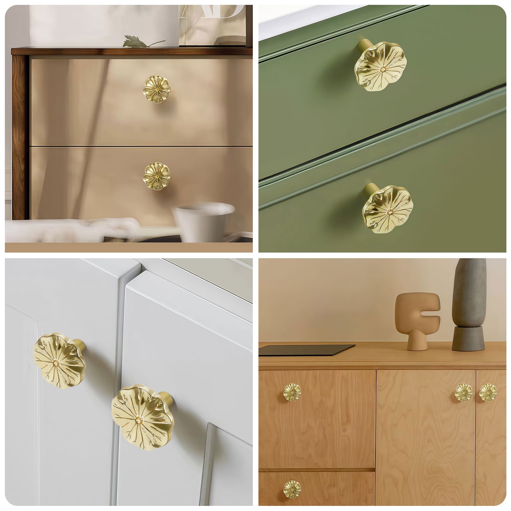 SENY 4 Pack Floral Drawer Knobs – Vintage Cabinet Knobs in Brushed Gold & Antique Brass - Seny Hardware
