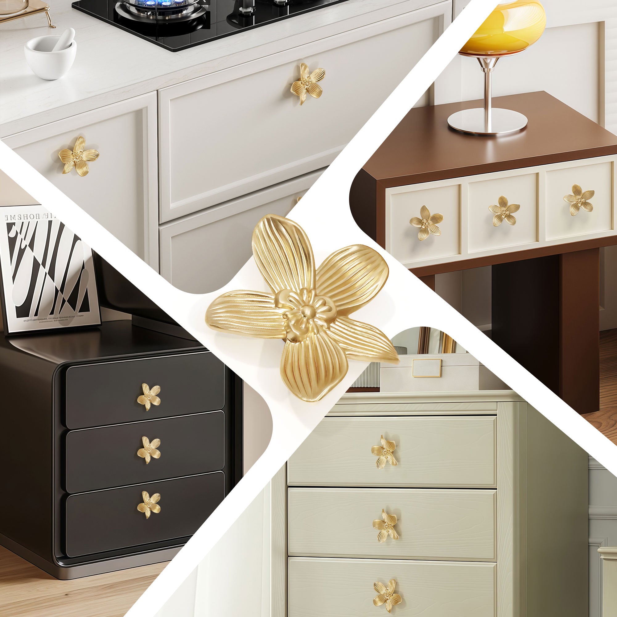 SENY 4 Pack 2.4 Inch Flower Drawer Knobs – Vintage Floral Cabinet Knobs in Gold & Antique Brass - Seny Hardware