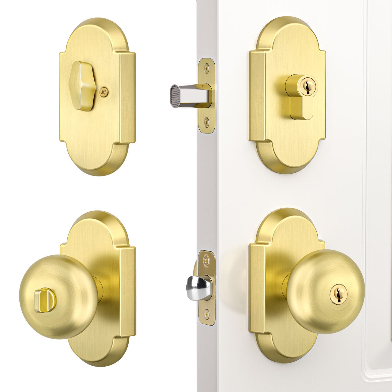 SENY Keyed Entry Door Knob Set, Mushroom Knob, Modern Arch Rosette