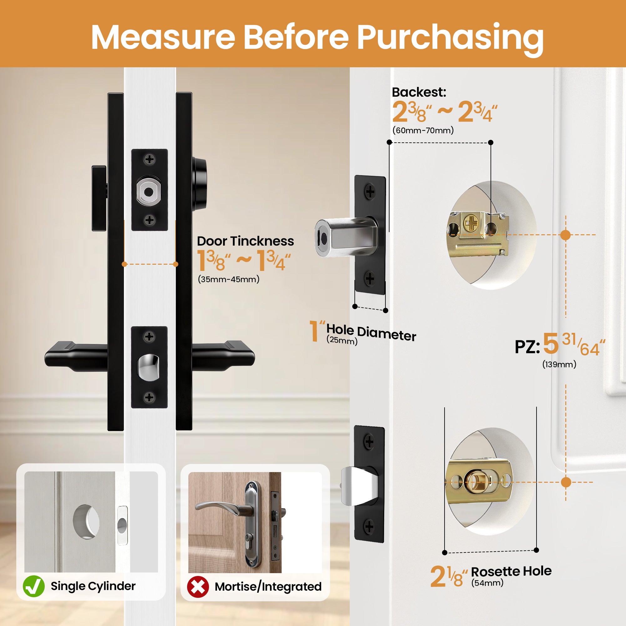 SENY Modern Front Door Handle Set with Deadbolt, Single & Double Entry Door Handleset for Exterior Front Doors