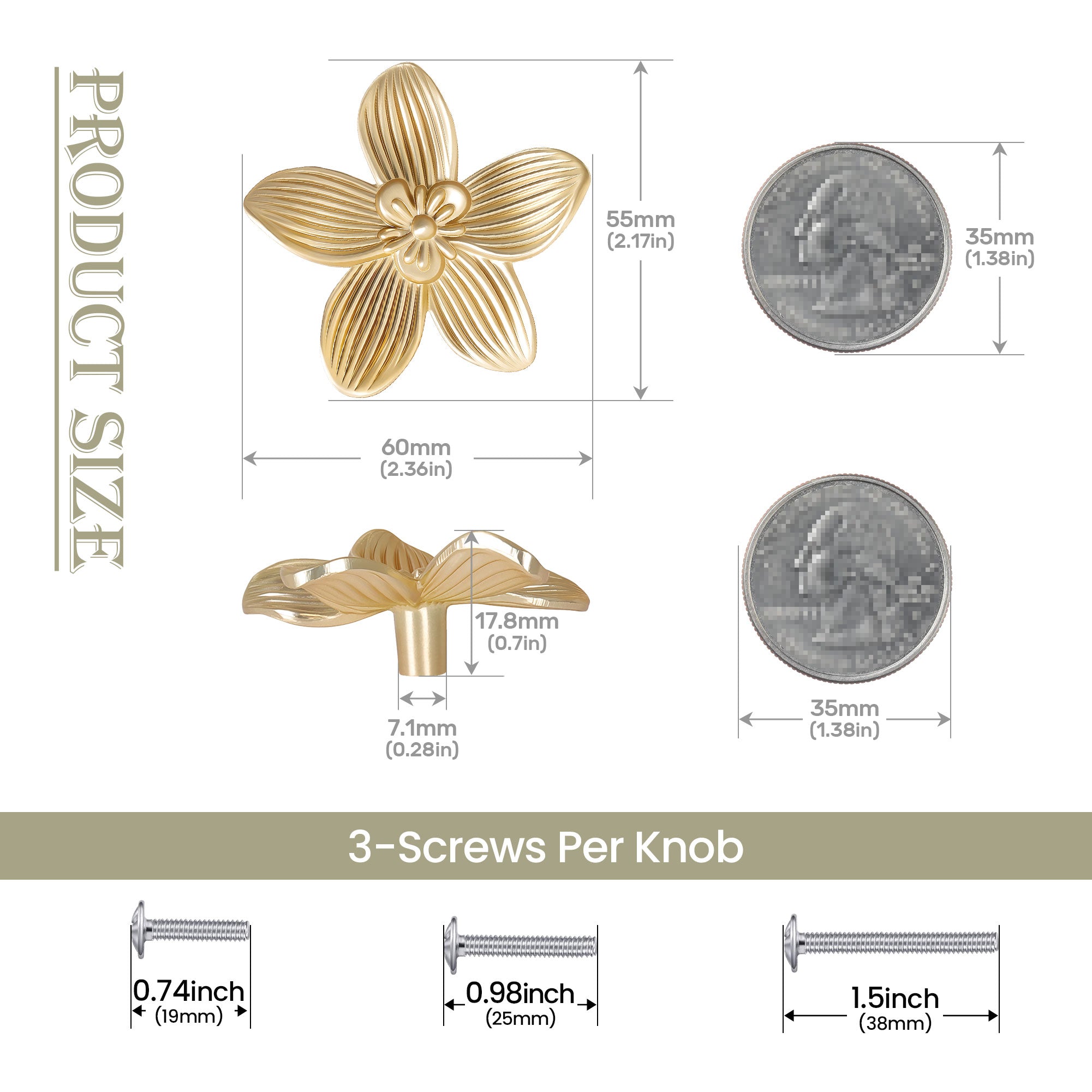 SENY 4 Pack 2.4 Inch Flower Drawer Knobs – Vintage Floral Cabinet Knobs in Gold & Antique Brass - Seny Hardware