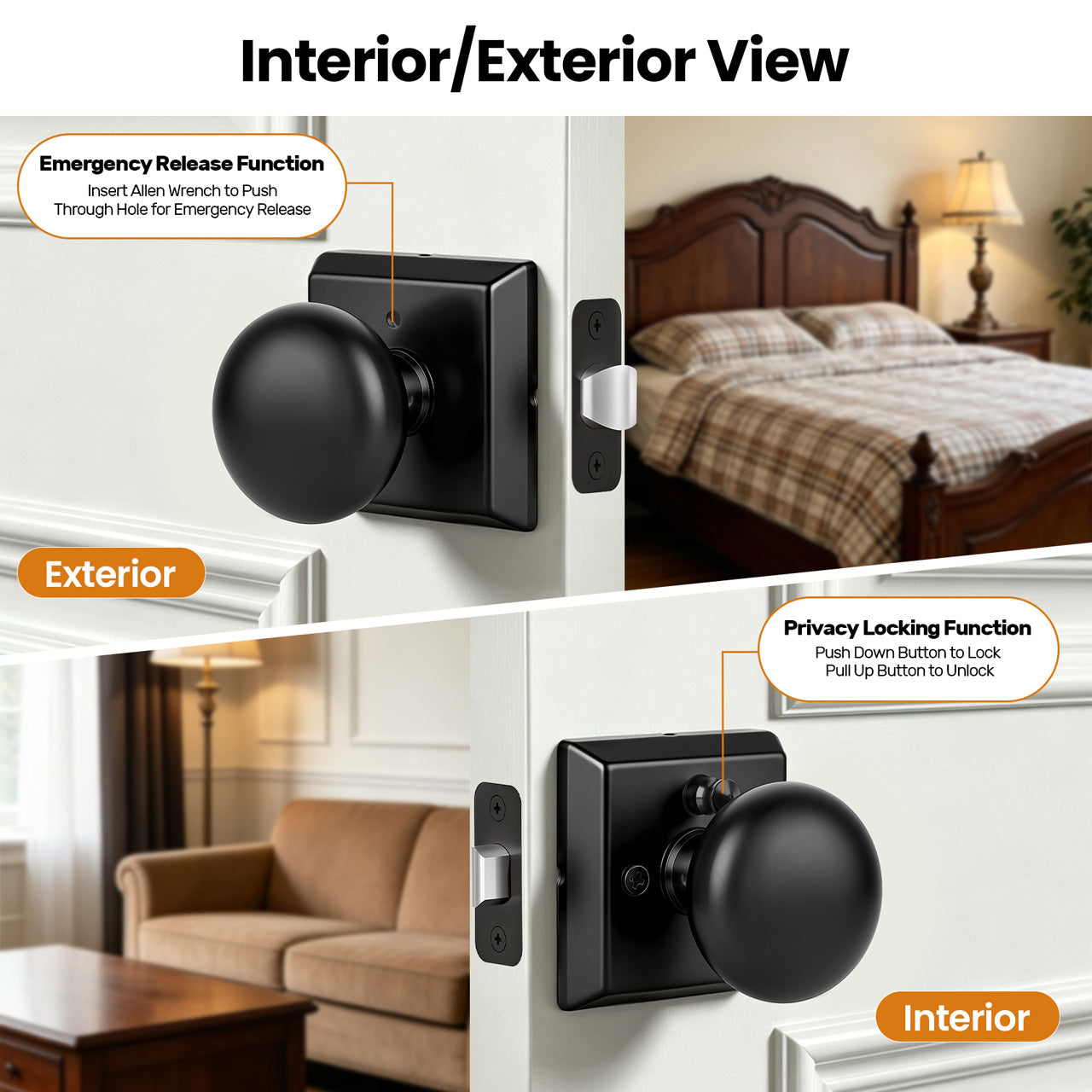 Modern Round Interior Door Knobs | Dummy, Passage & Privacy | SENY