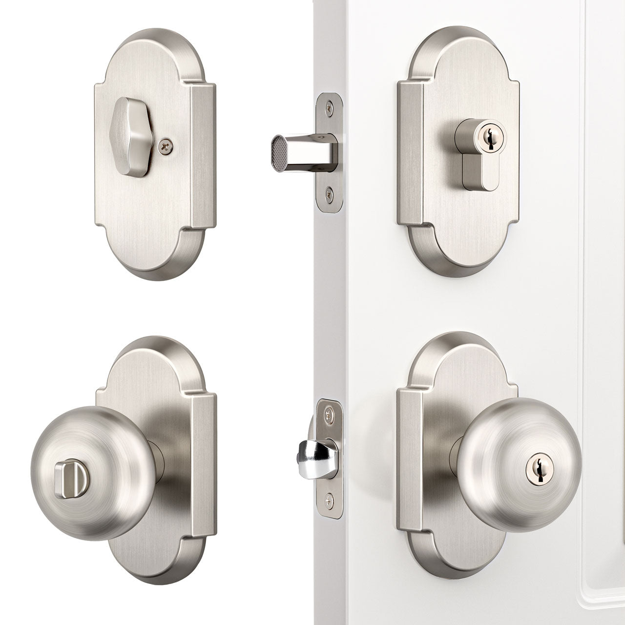 SENY Keyed Entry Door Knob Set, Mushroom Knob, Modern Arch Rosette