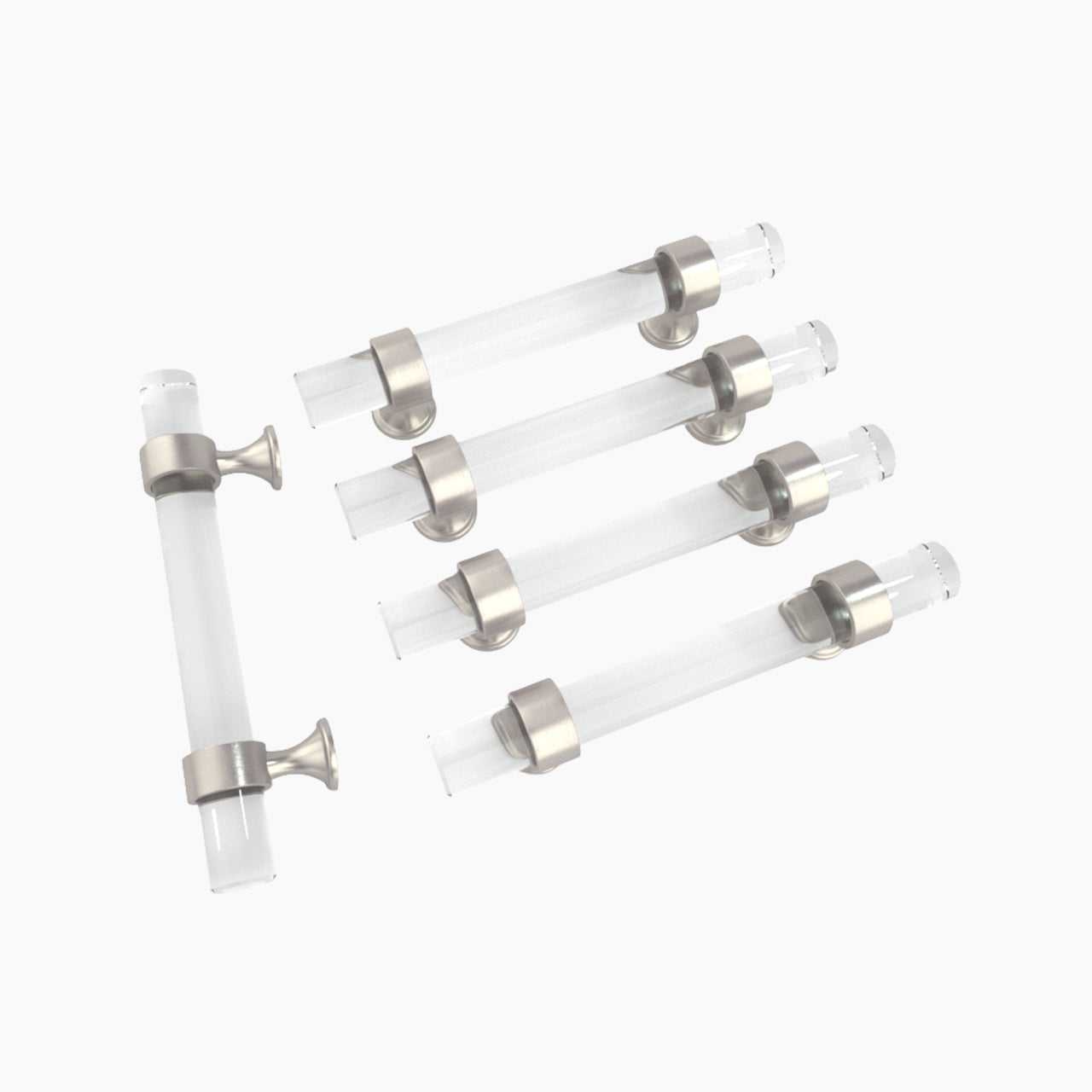 SENY Contemporary Glass Bar Cabinet Pulls with Round Zinc Base, 5-Pack - Seny Hardware