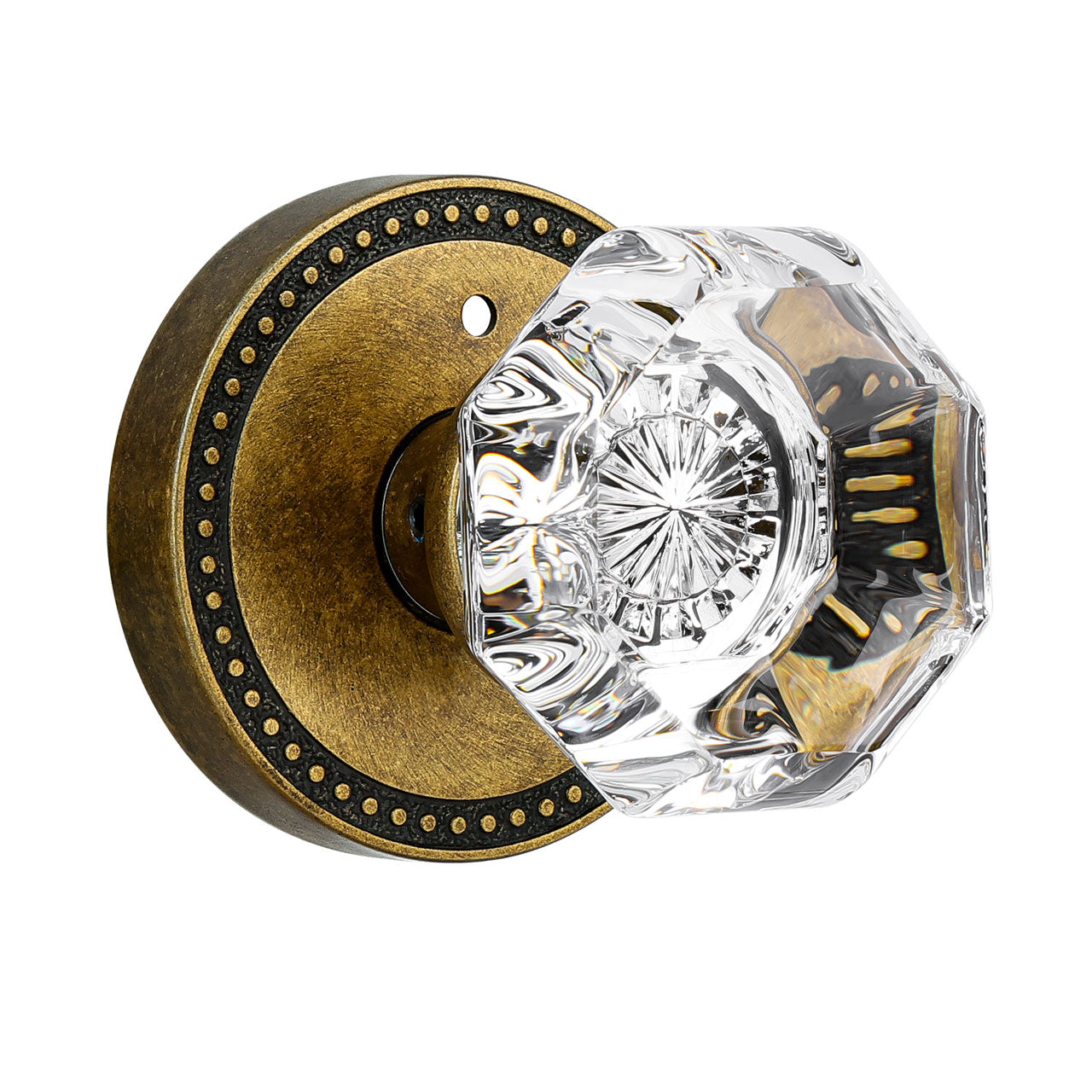 SENY Octagonal Crystal Door Knob, Round Rosette, 3 Finishes, 3 Functions