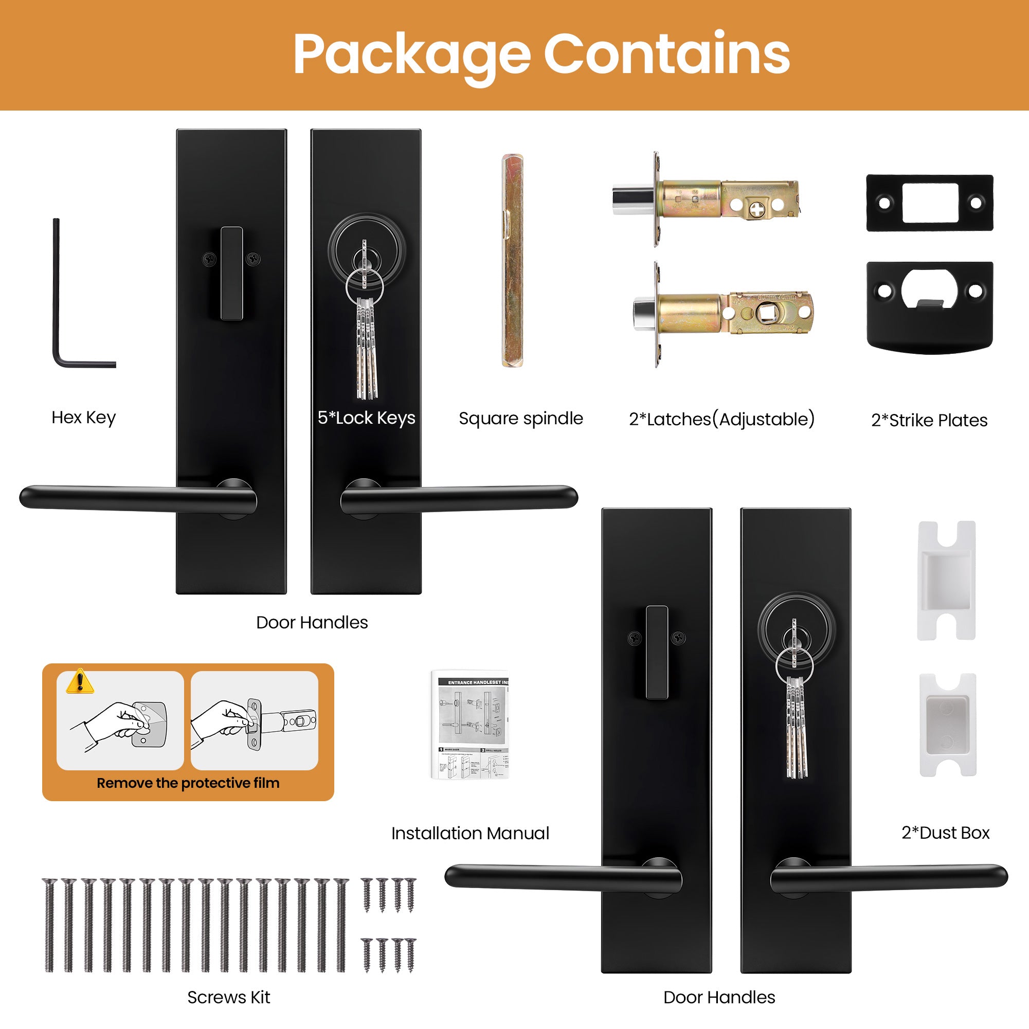 SENY Modern Front Door Handle Set with Deadbolt, Single & Double Entry Door Handleset for Exterior Front Doors