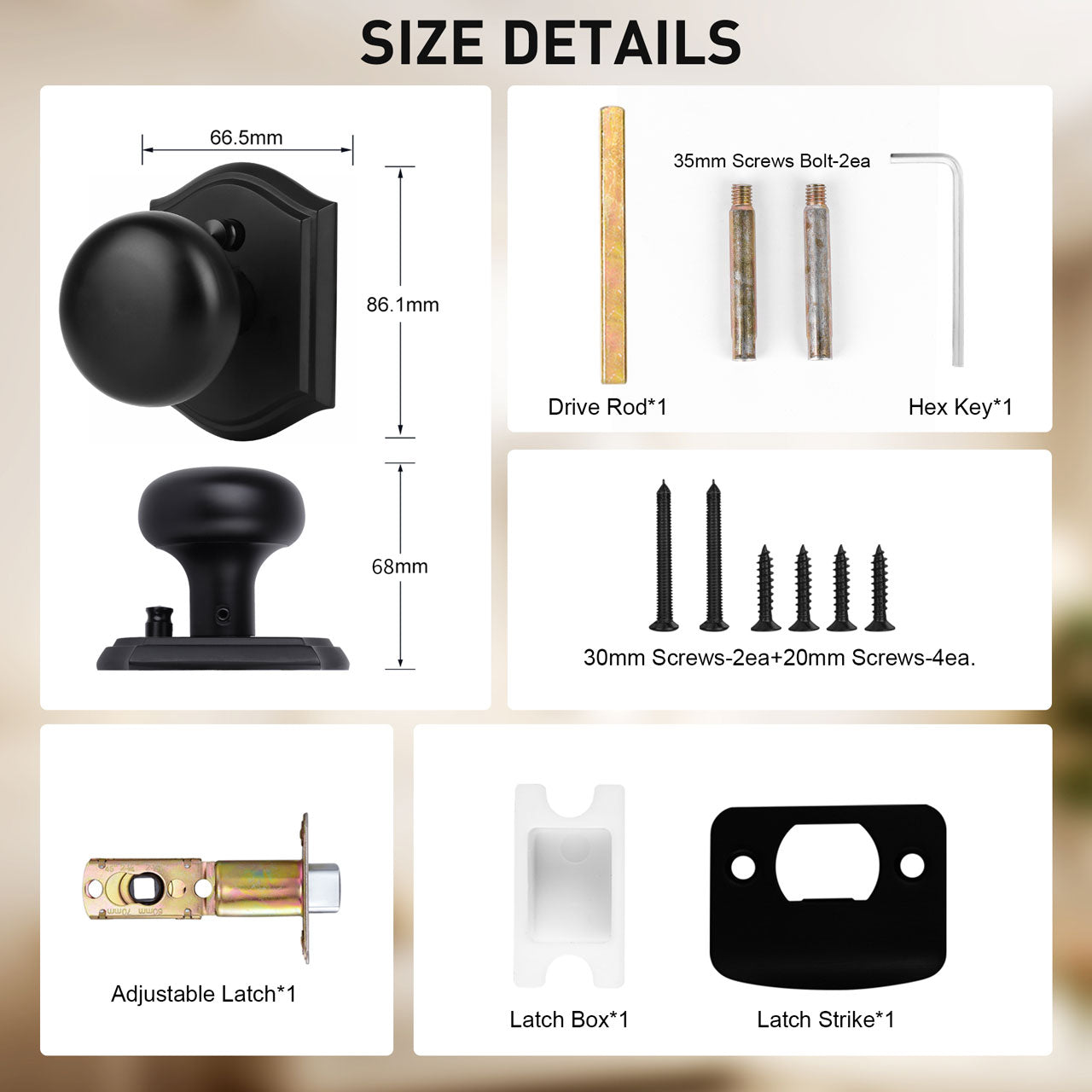 SENY Mushroom Door Knob with Arched Rosette, 3 Functions, 5 Finishes