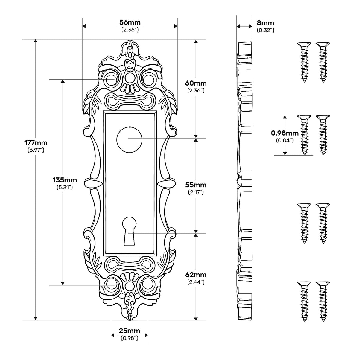 SENY Antique Bronze Mortise Lock Trim Plates, Vintage Door Knob Backplates with Keyhole (2 Pack)