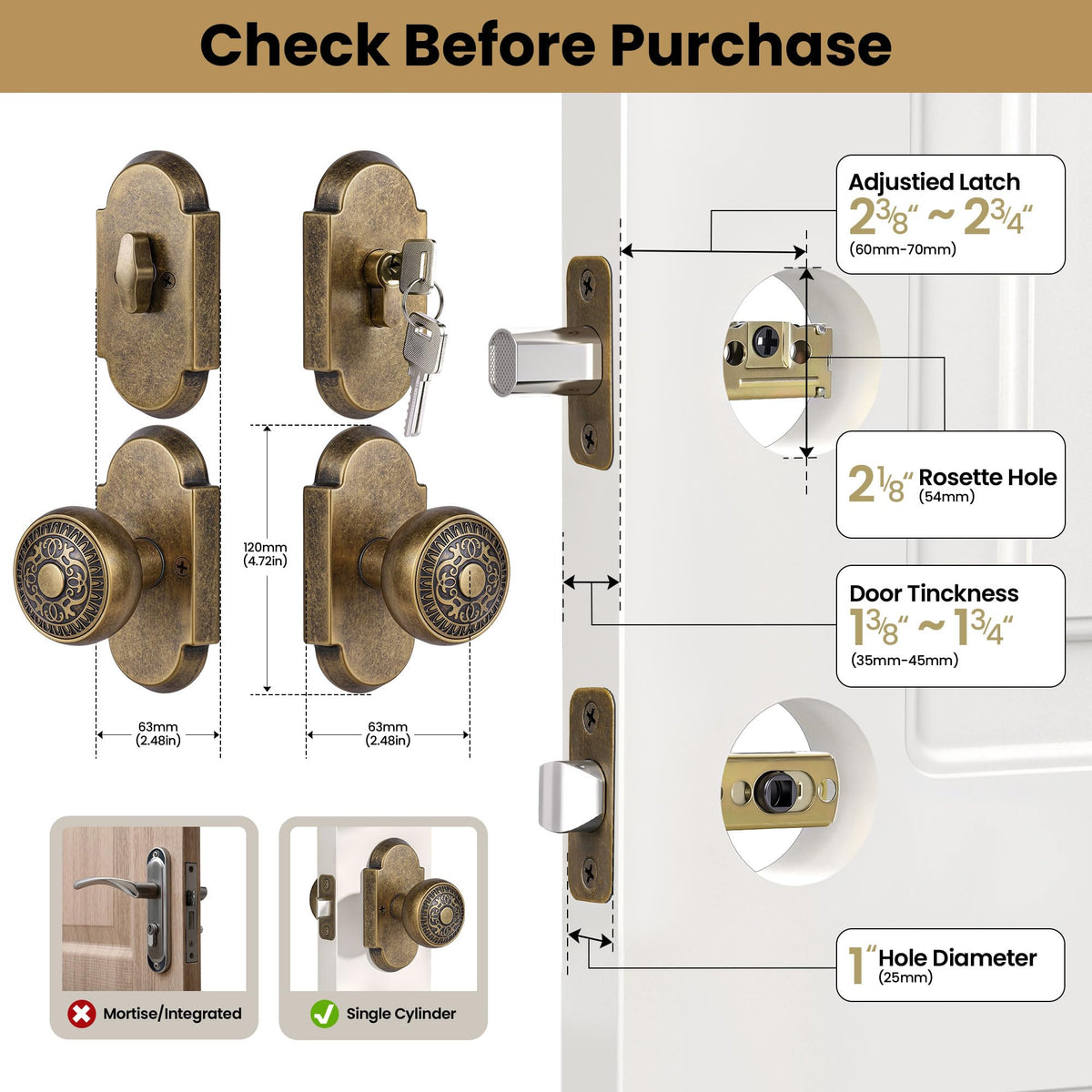 SENY Front Door Knob and Deadbolt Set with Decorative Arch Backplate