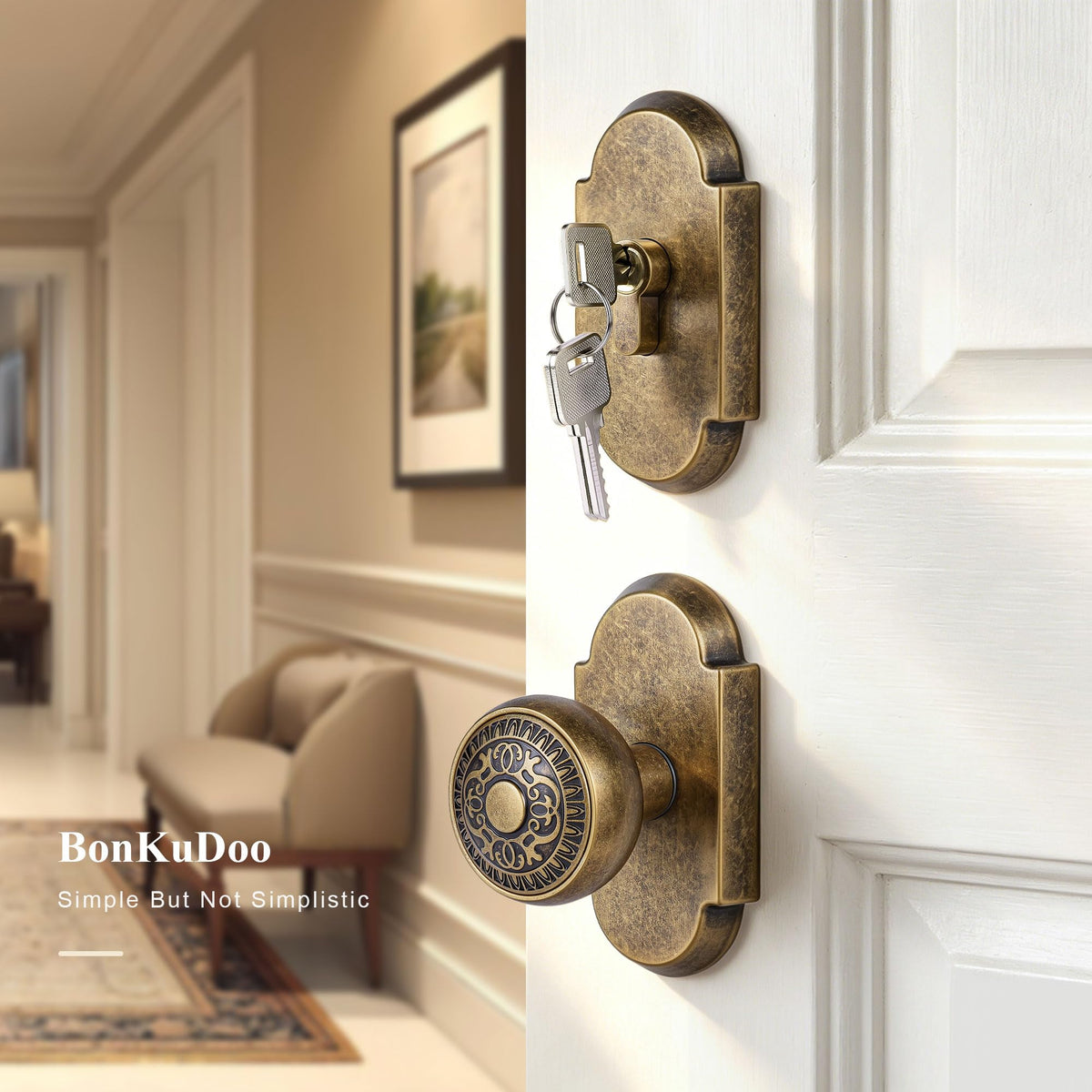 SENY Front Door Knob and Deadbolt Set with Decorative Arch Backplate