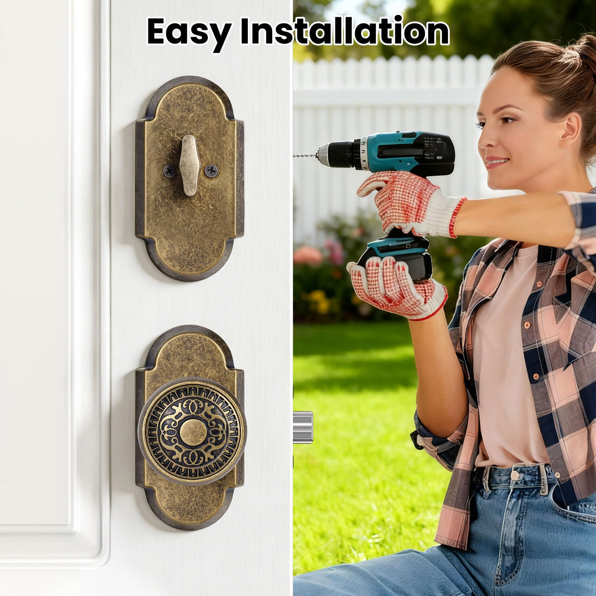 SENY Front Door Knob and Deadbolt Set with Decorative Arch Backplate
