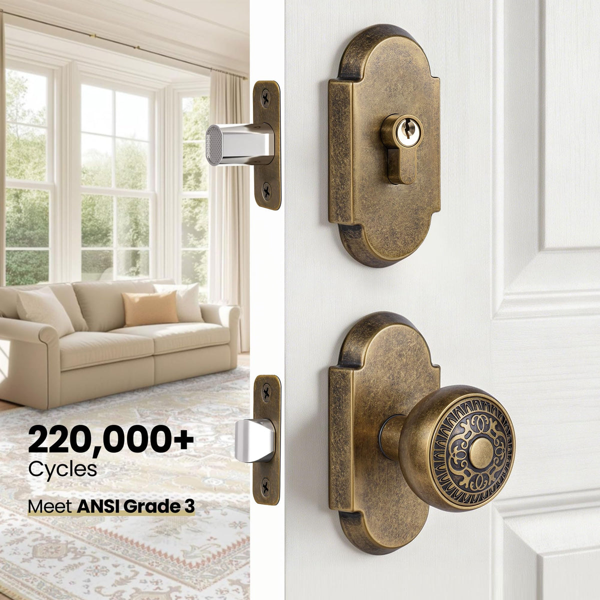 SENY Front Door Knob and Deadbolt Set with Decorative Arch Backplate