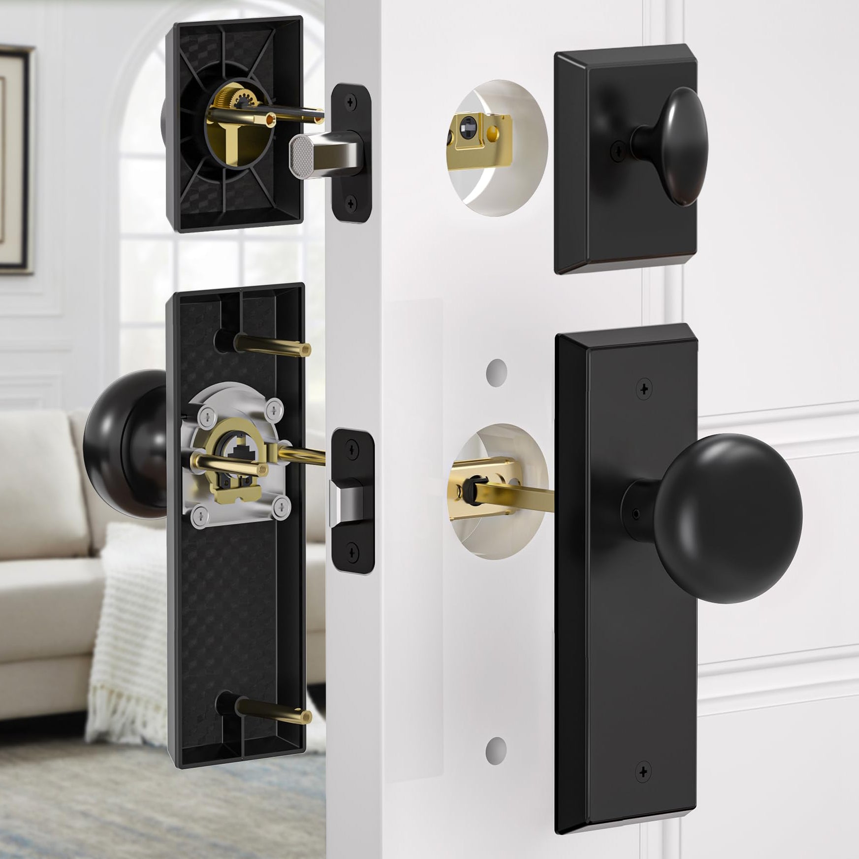SENY Entry Door Knob Set with Deadbolt – Keyed Alike Round Knob with Rectangular Backplate