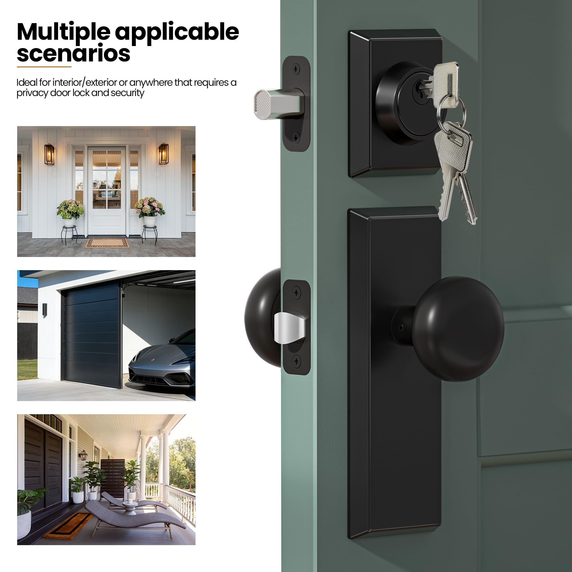 SENY Entry Door Knob Set with Deadbolt – Keyed Alike Round Knob with Rectangular Backplate