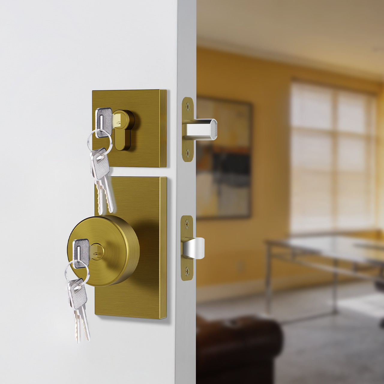 SENY Keyed Entry Door Knob & Deadbolt Set with Emergency Unlock, Round Metal Knob