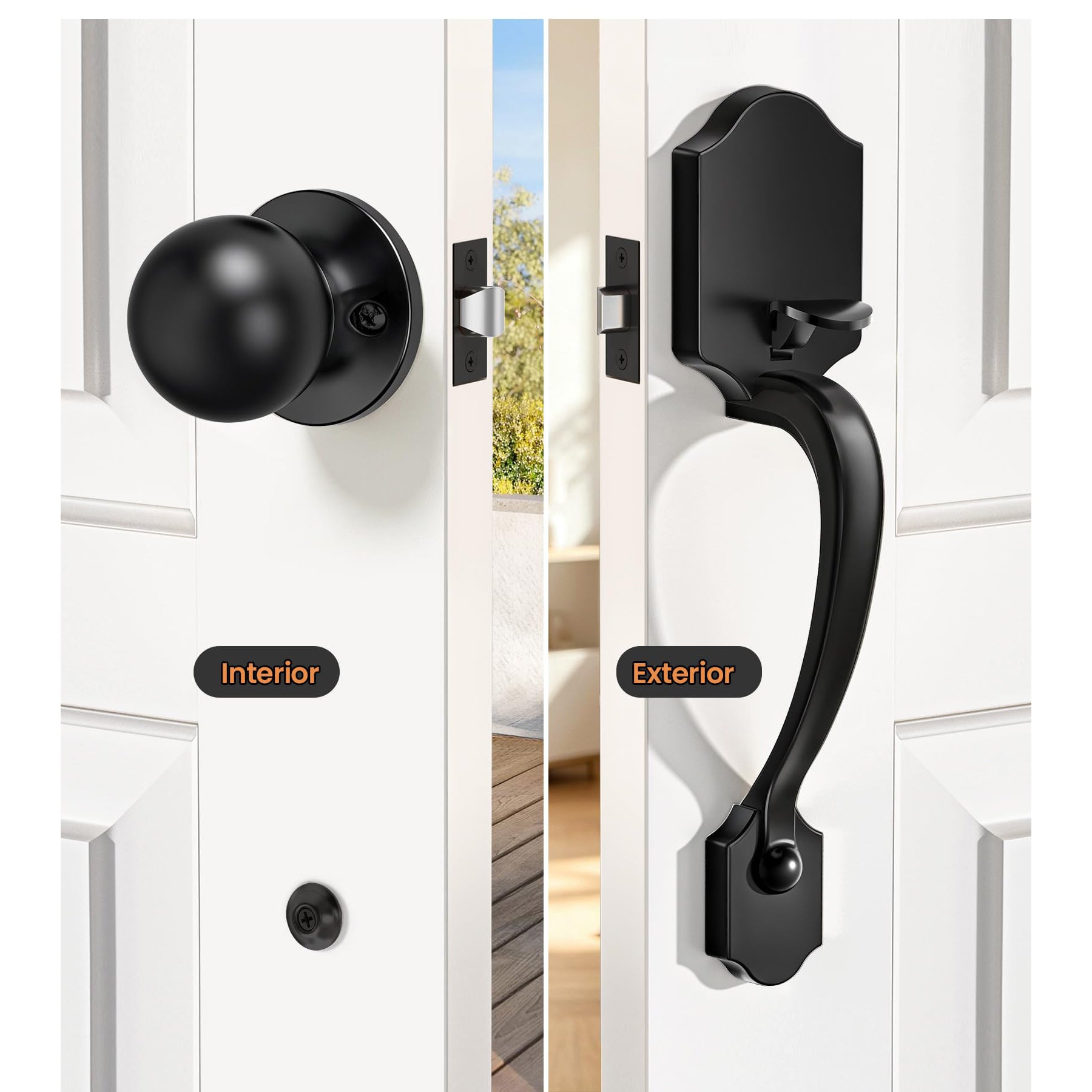 SENY Front Door Handle with Reversible Knob – Passage Exterior Door Handle for Deadbolt & Smart Lock