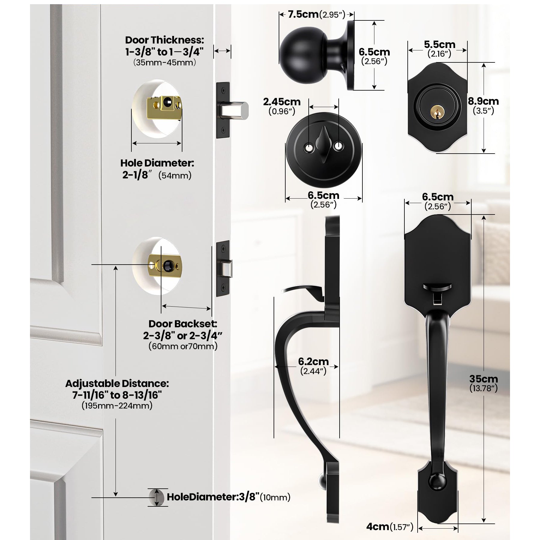 SENY Front Door Handle Set with Deadbolt – Exterior Entry Door Lock Set with Reversible Handle