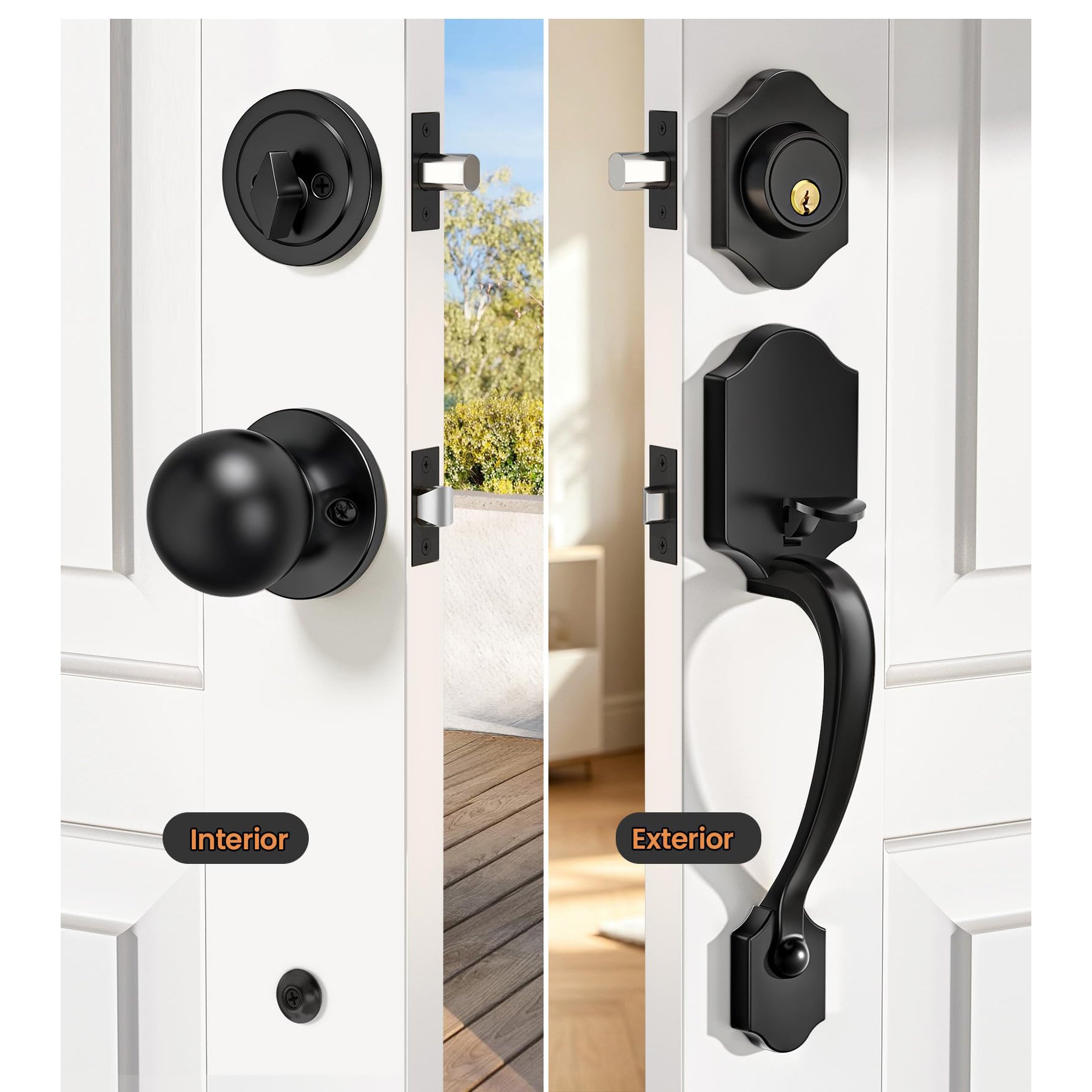 SENY Front Door Handle Set with Deadbolt – Exterior Entry Door Lock Set with Reversible Handle