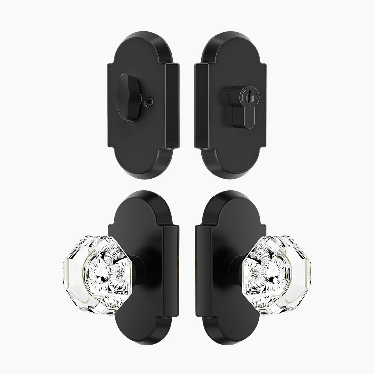 SENY Entry Door Knob Set with Deadbolt – Octagon Crystal Knob with Arch Backplate Front Door Lock Set