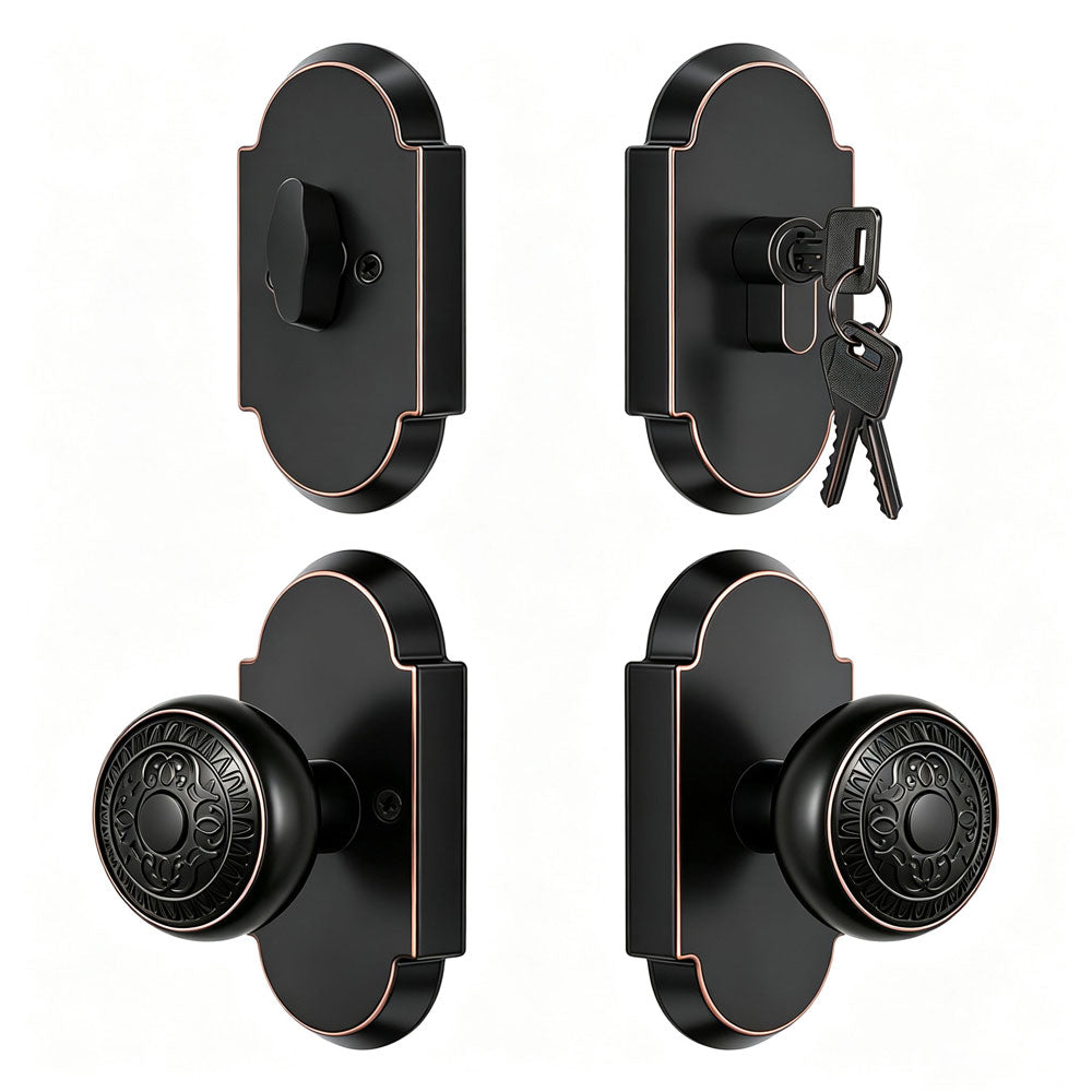 SENY Front Door Knob and Deadbolt Set with Decorative Arch Backplate