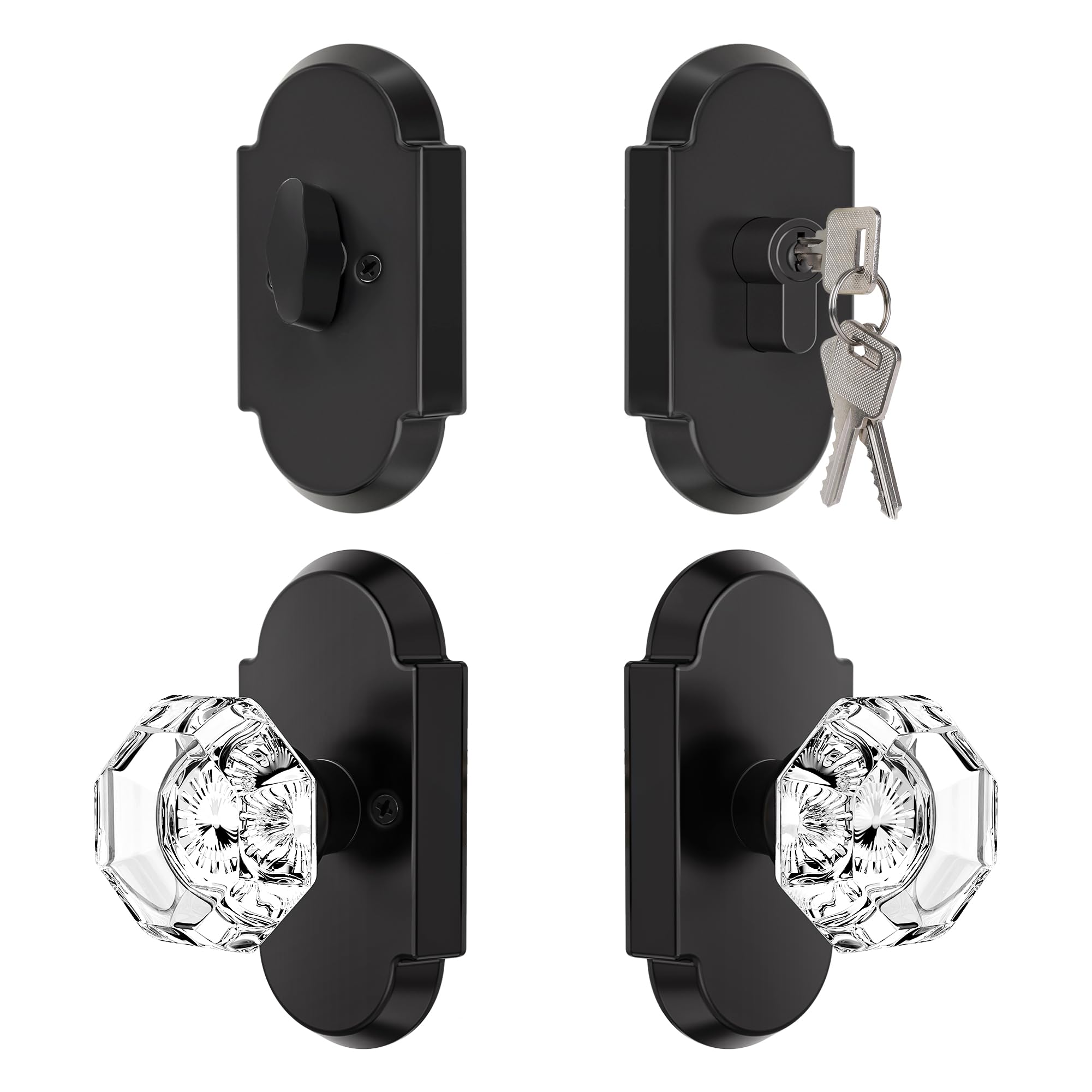 SENY Entry Door Knob Set with Deadbolt – Octagon Crystal Knob with Arch Backplate Front Door Lock Set