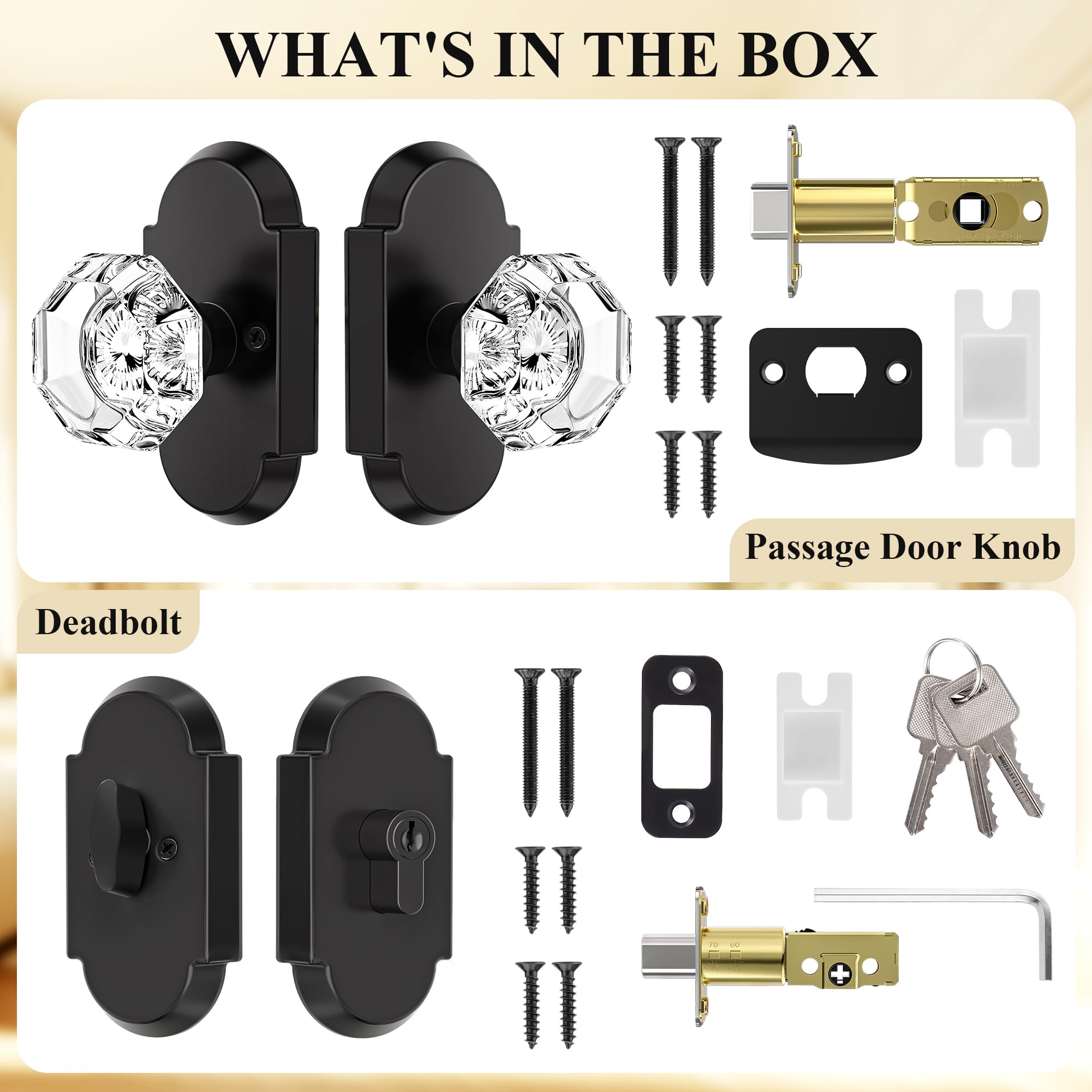 SENY Entry Door Knob Set with Deadbolt – Octagon Crystal Knob with Arch Backplate Front Door Lock Set