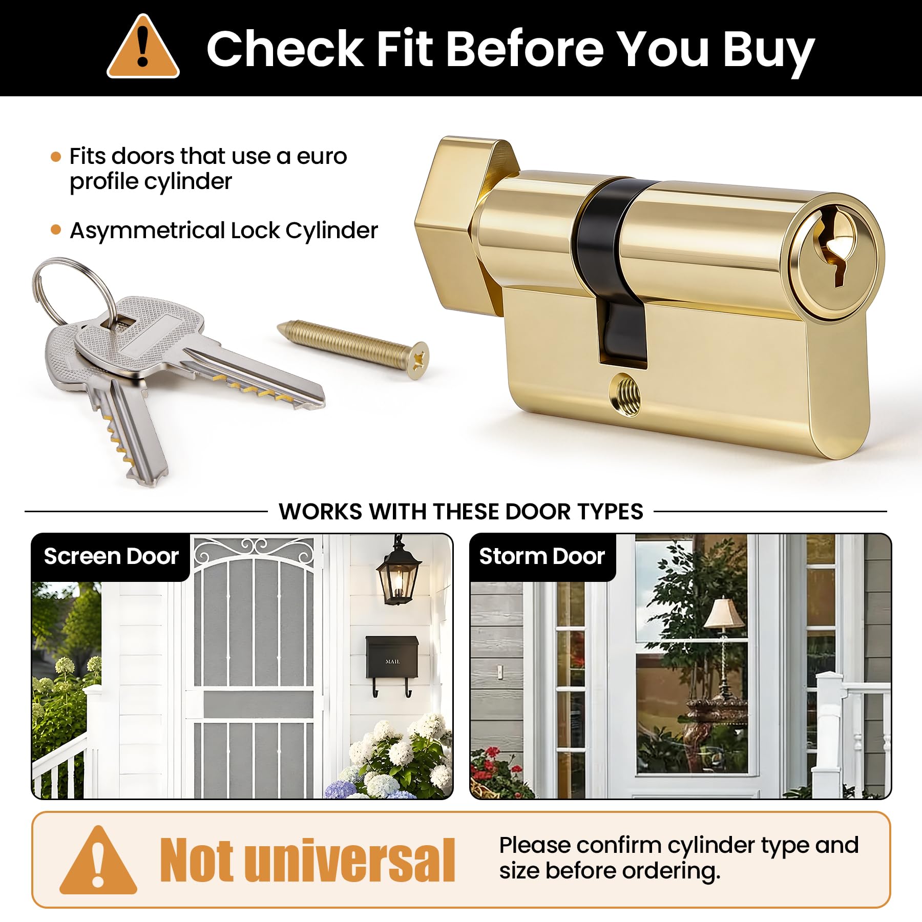 SENY Euro Profile Lock Cylinder Replacement for Storm Doors with Thumb Turn & Keys