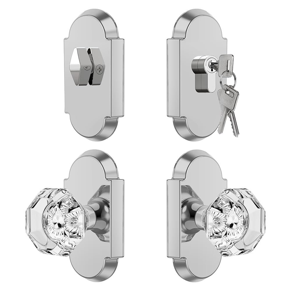 SENY Entry Door Knob Set with Deadbolt – Octagon Crystal Knob with Arch Backplate Front Door Lock Set