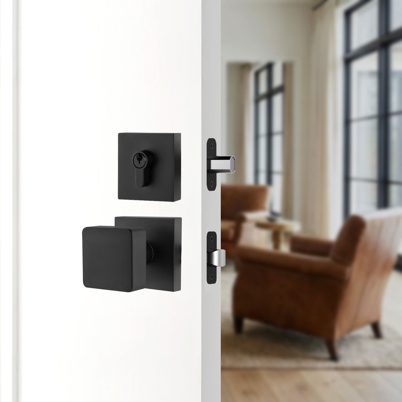 SENY Metal Entry Door Knob Set with Square Knob & Deadbolt
