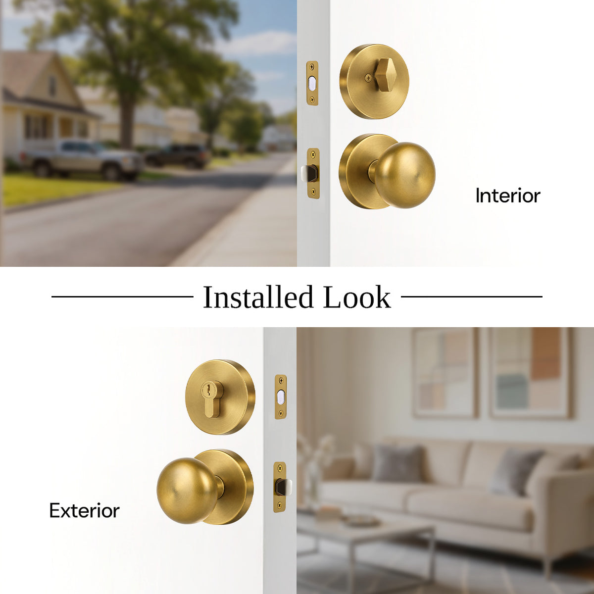 SENY Entry Door Knob Set with Deadbolt – Mushroom Metal Knob with Round Rosette Front Door Hardware