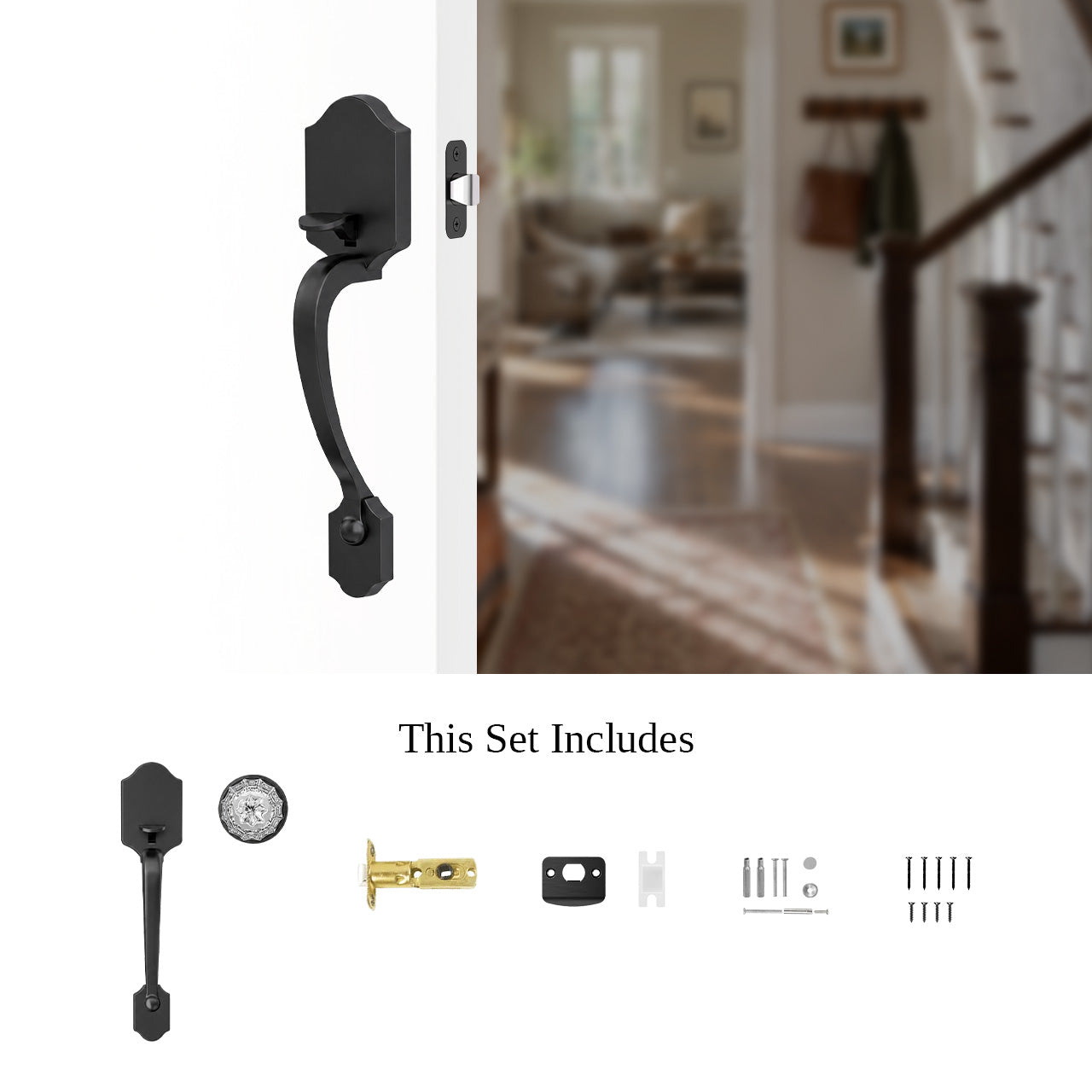 SENY Front Door Handleset with Crystal Knob – Non-Locking Entry Door Handle