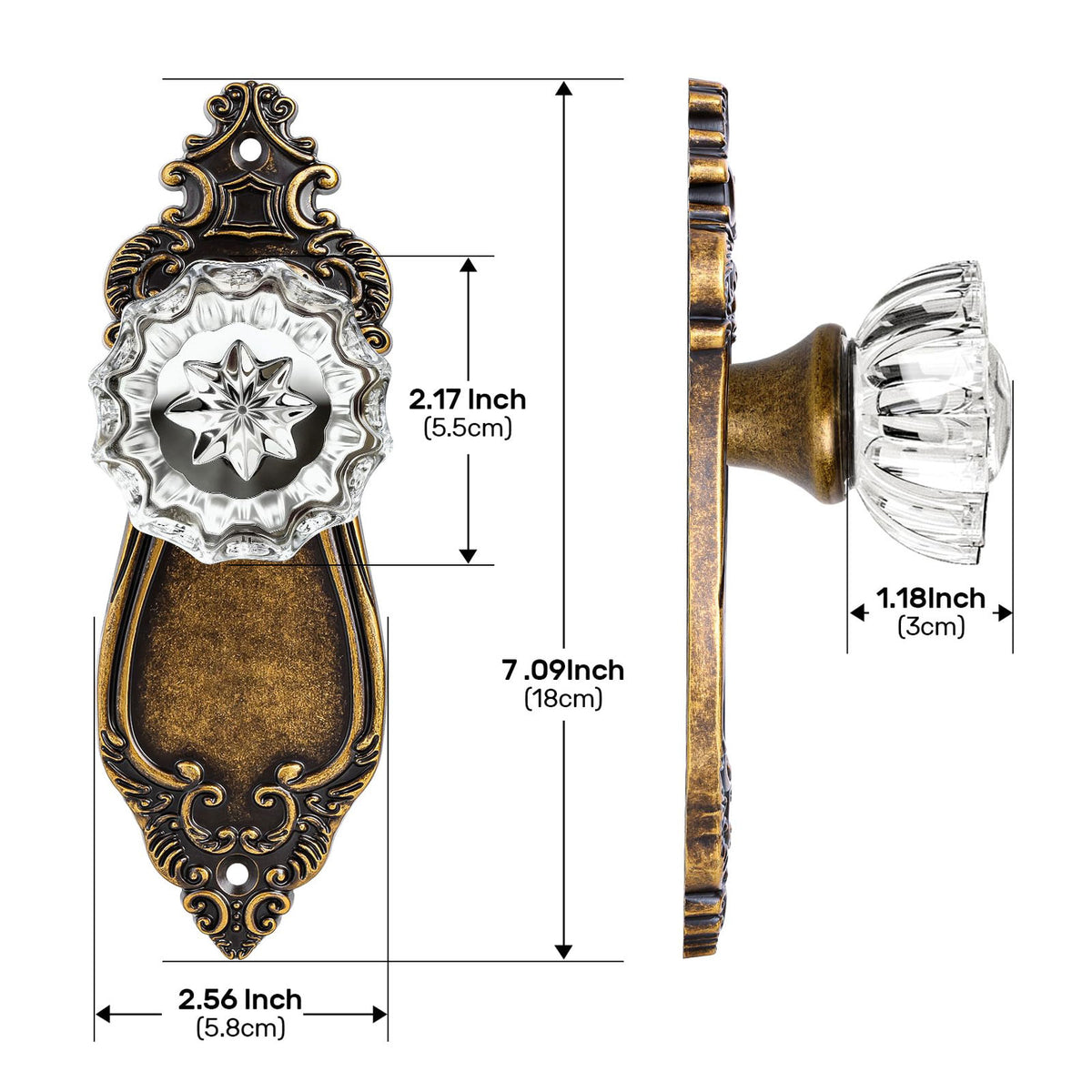 SENY Vintage Crystal Door Knob with Mortise Lock & Skeleton Key