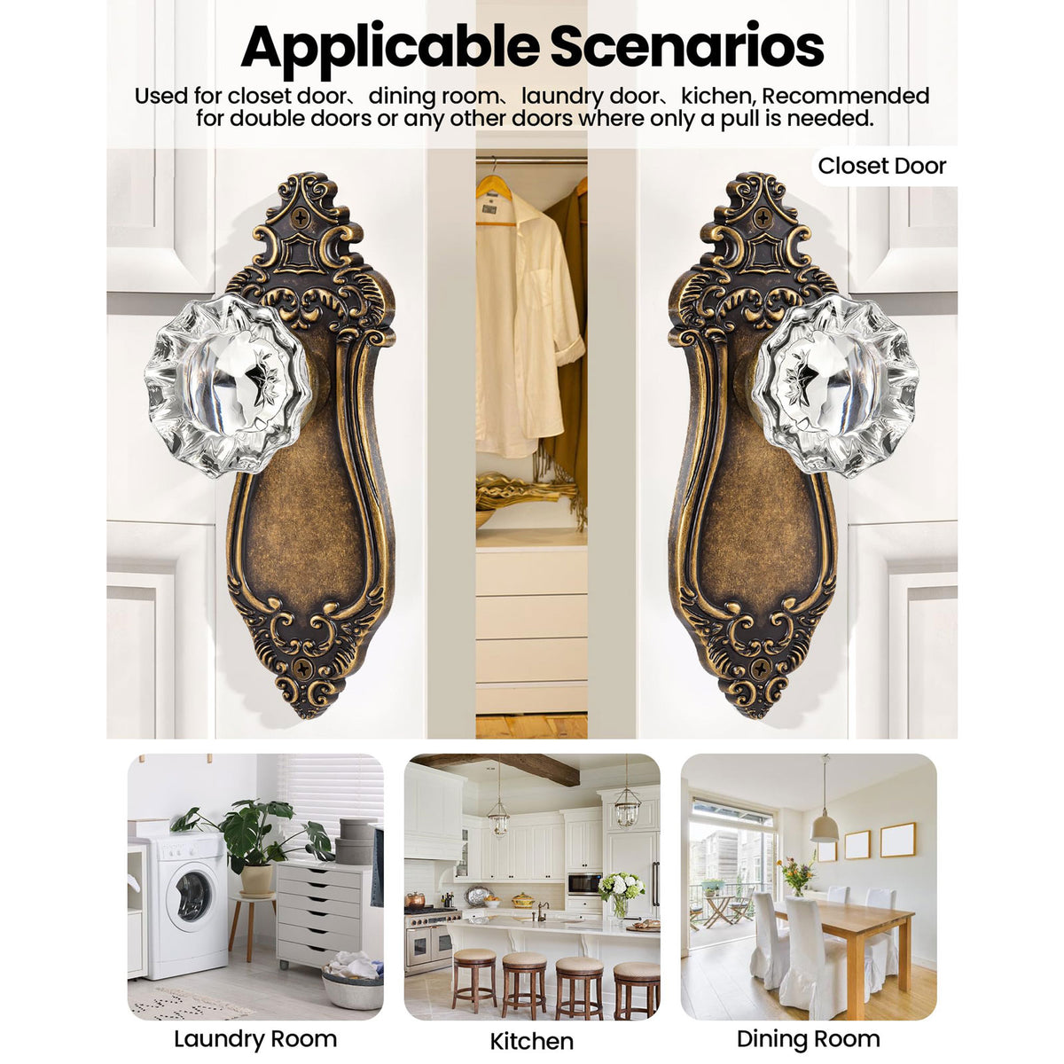 SENY Vintage Crystal Door Knob with Mortise Lock & Skeleton Key