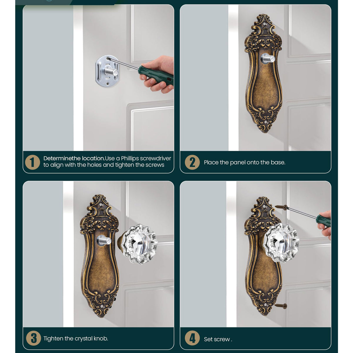 SENY Vintage Crystal Door Knob with Mortise Lock & Skeleton Key