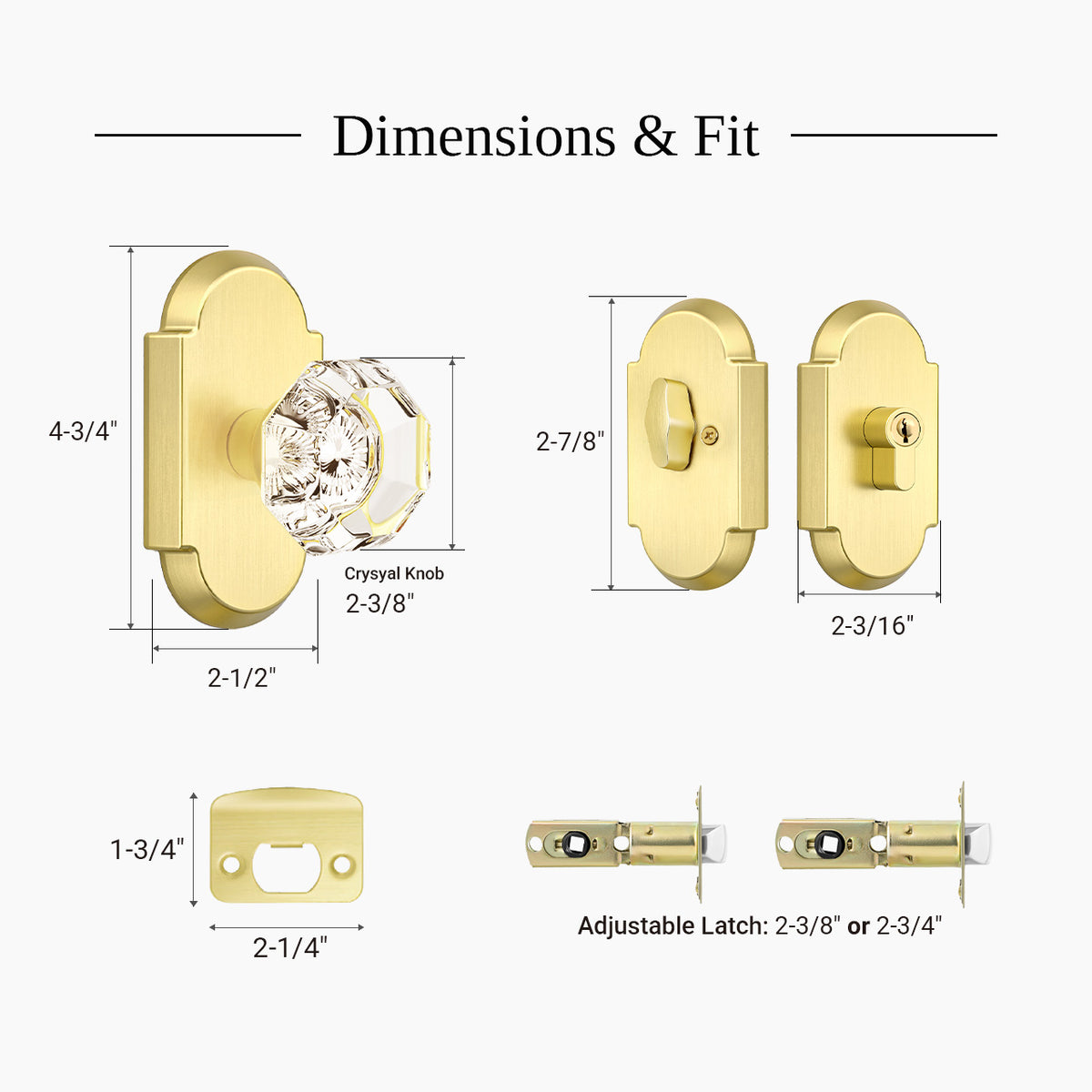 SENY Entry Door Knob Set with Deadbolt – Octagon Crystal Knob with Arch Backplate Front Door Lock Set